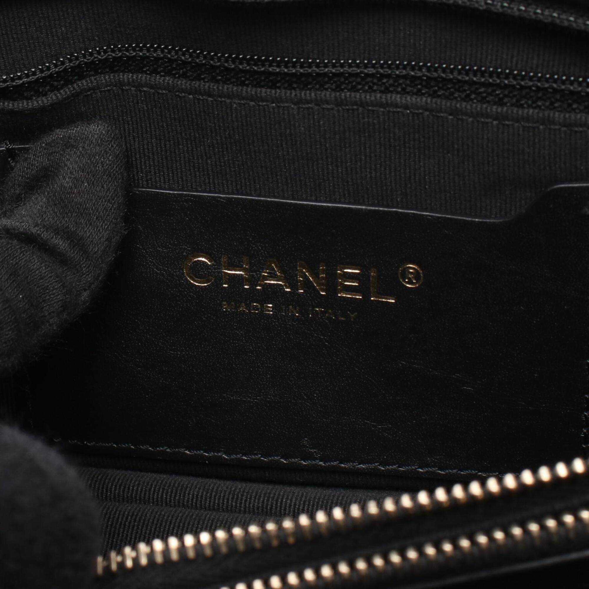 Chanel Black Leather Handbag Shopping Bag Shoulder Bag (Pre-Owned)