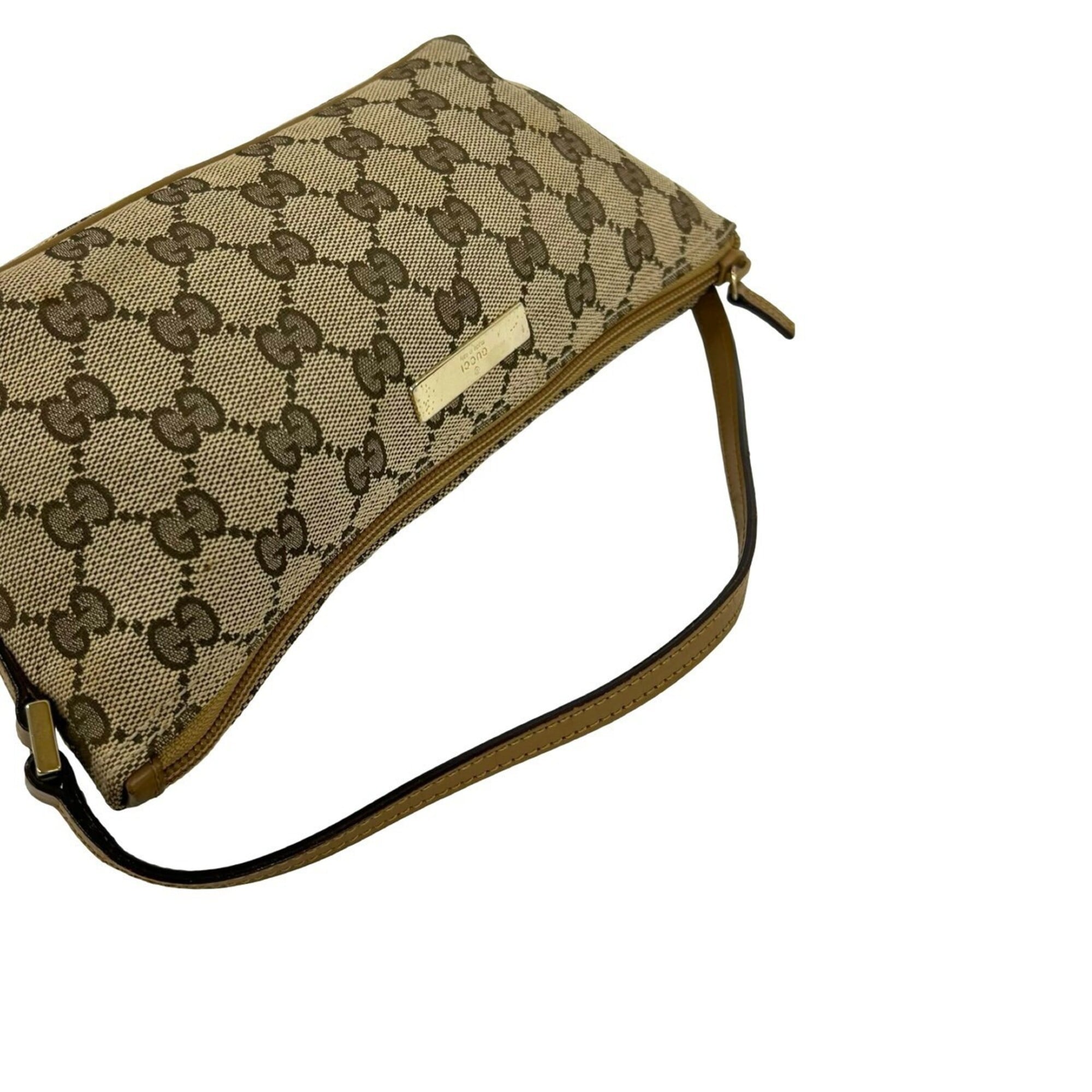 Gucci Brown Canvas Leather Handbag Pouch (Pre-Owned)