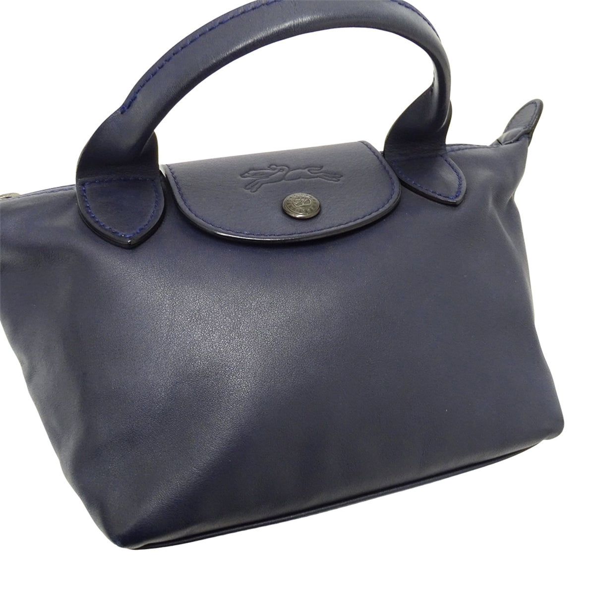 Longchamp Navy Leather Handbag Shoulder Bag (Pre-Owned)