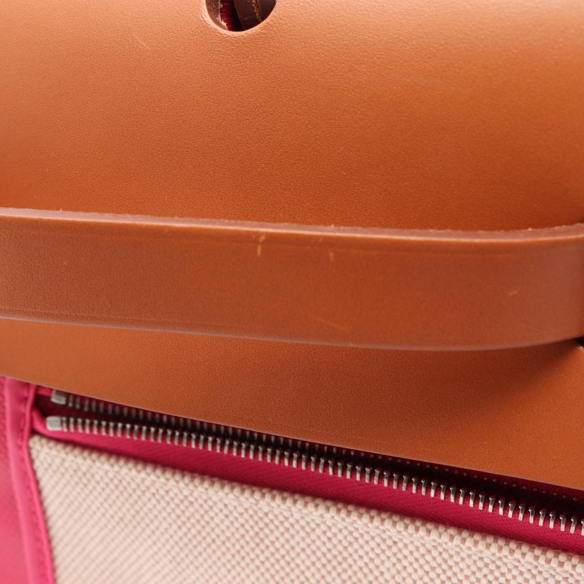 Hermes Brown Pink Toile H Canvas Leather Handbag Pouch (Pre-Owned)