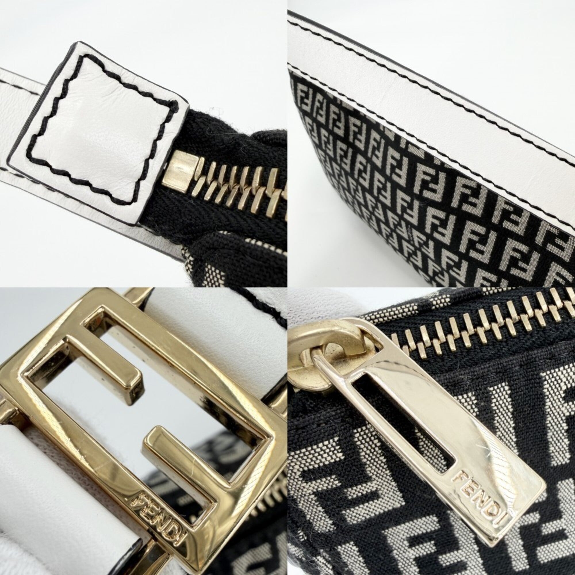 Fendi Zucchino Black White Canvas Leather Handbag (Pre-Owned)