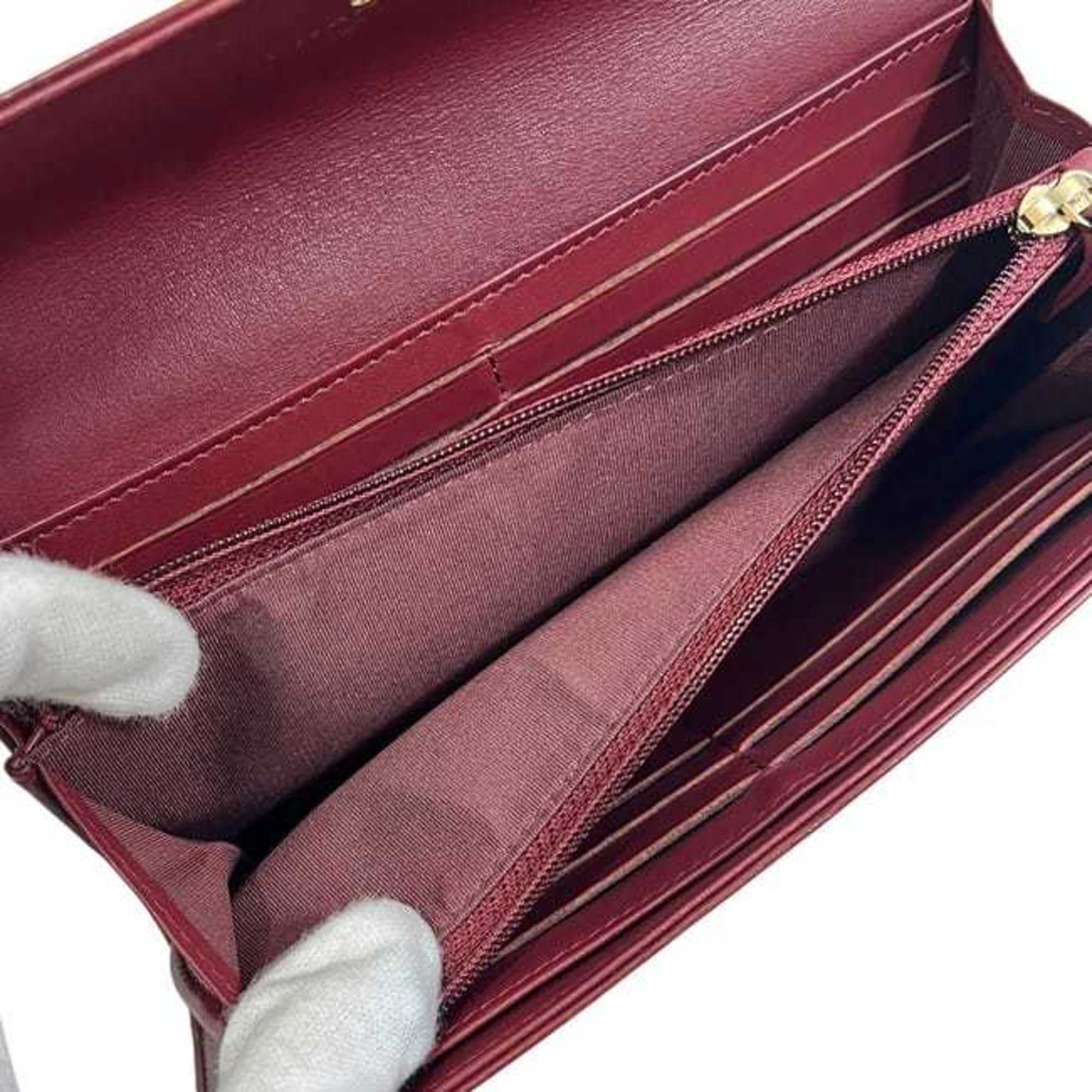 Chanel Bordeaux Leather Long Wallet (Bi-Fold) (Pre-Owned)