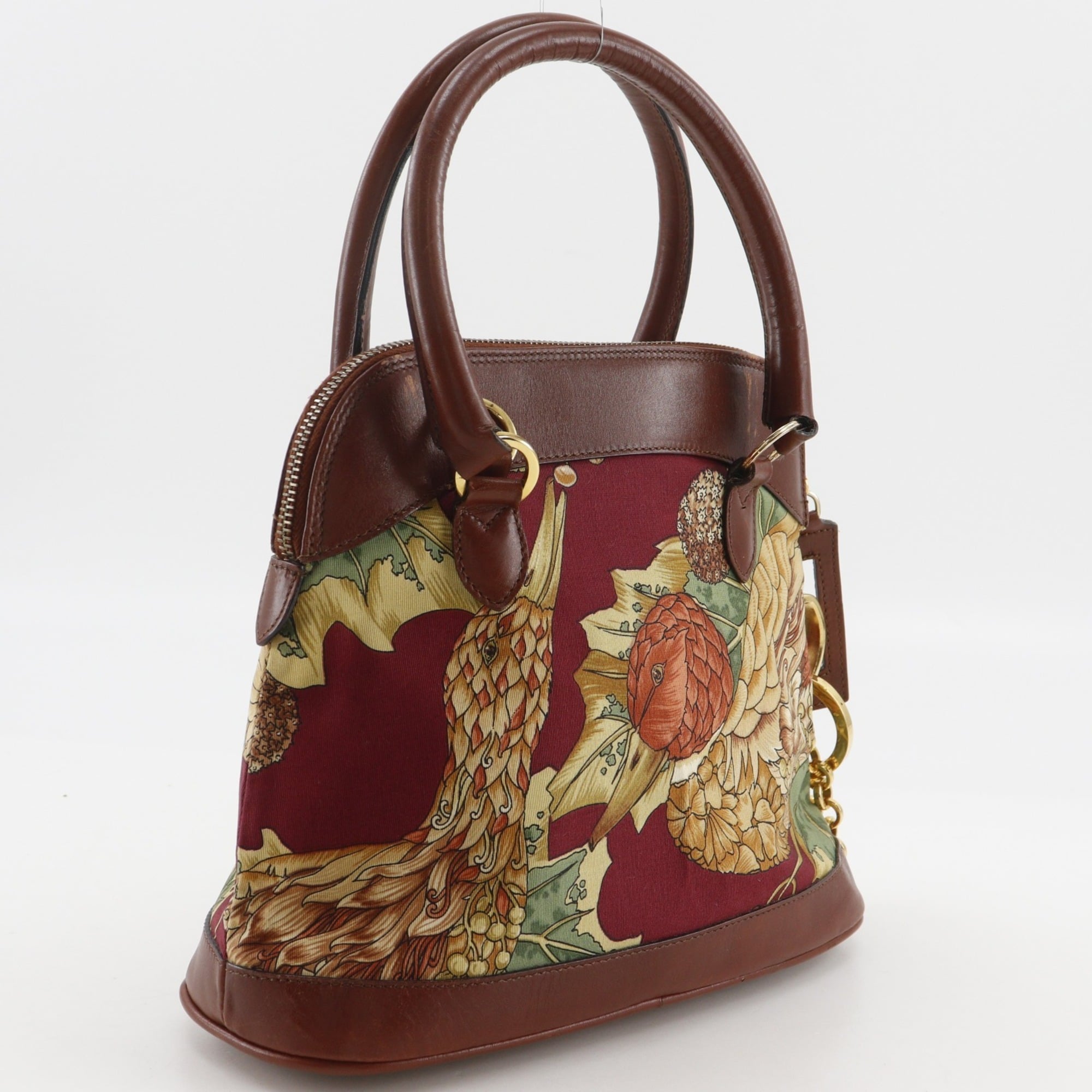 Salvatore Ferragamo Brown Red Brown Red Color Cotton Leather Handbag (Pre-Owned)