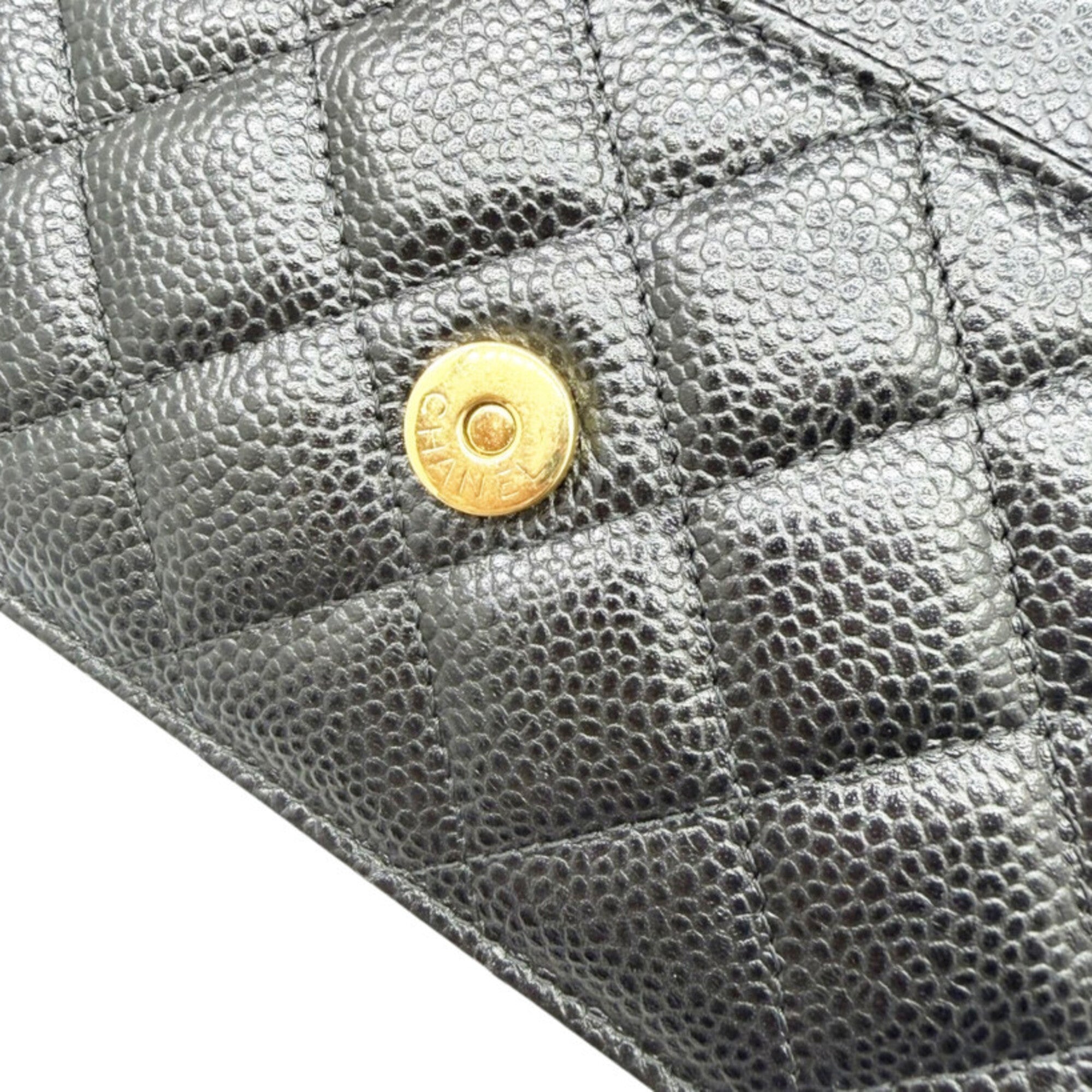 Chanel Black Grained Calfskin Chain/Shoulder Wallet (Pre-Owned)