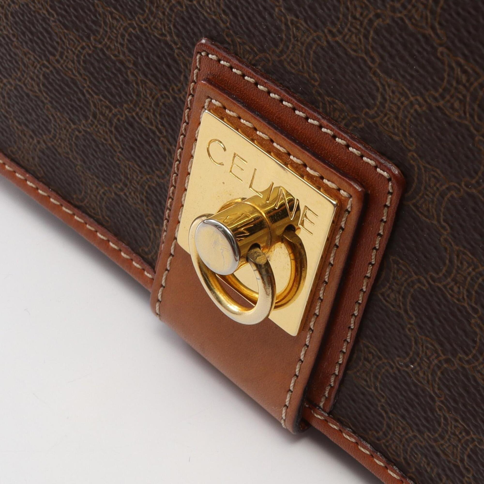 Celine Brown Coated Canvas Leather Handbag Shoulder Bag (Pre-Owned)