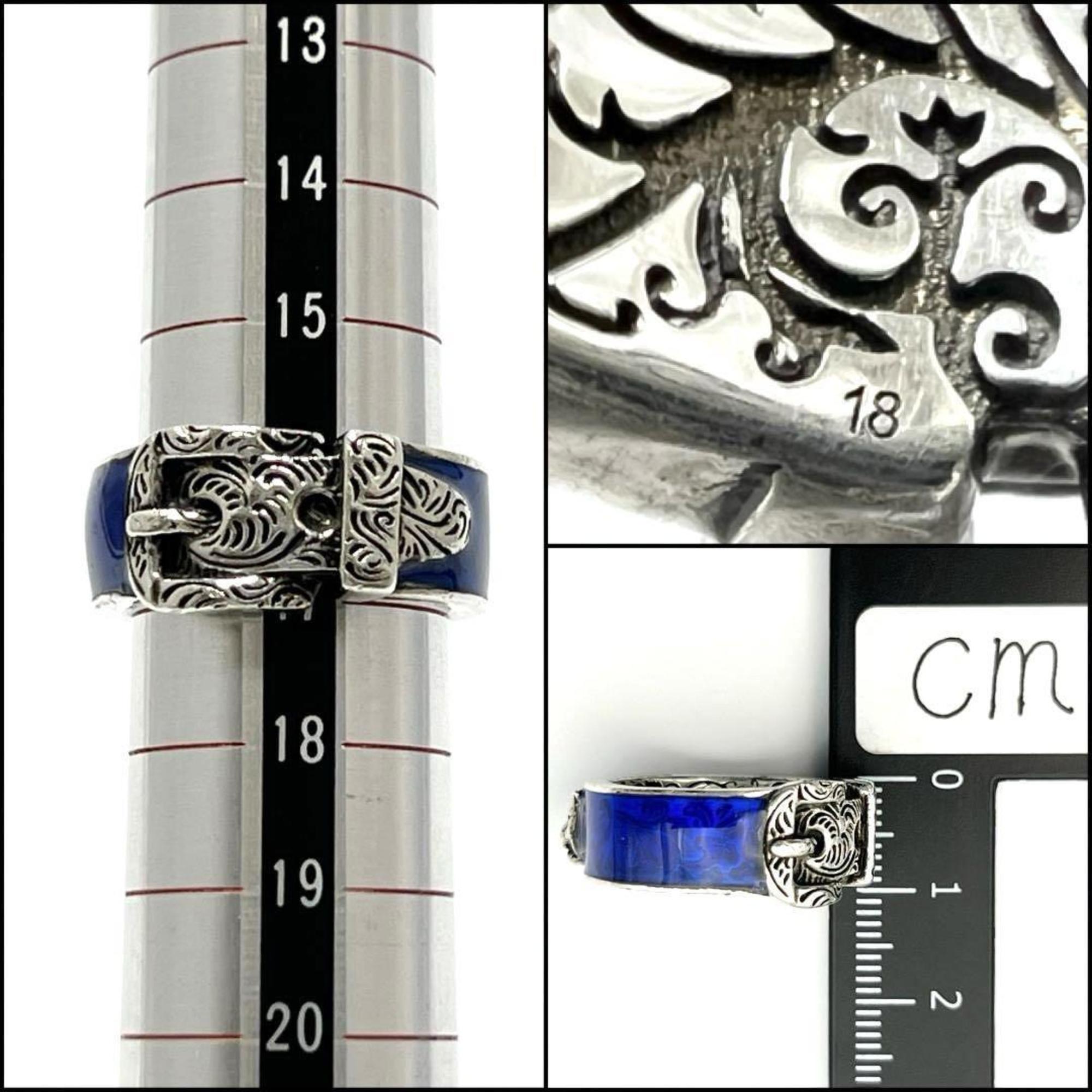 Gucci Blue Enamel Silver 925 Band Ring (Pre-Owned)
