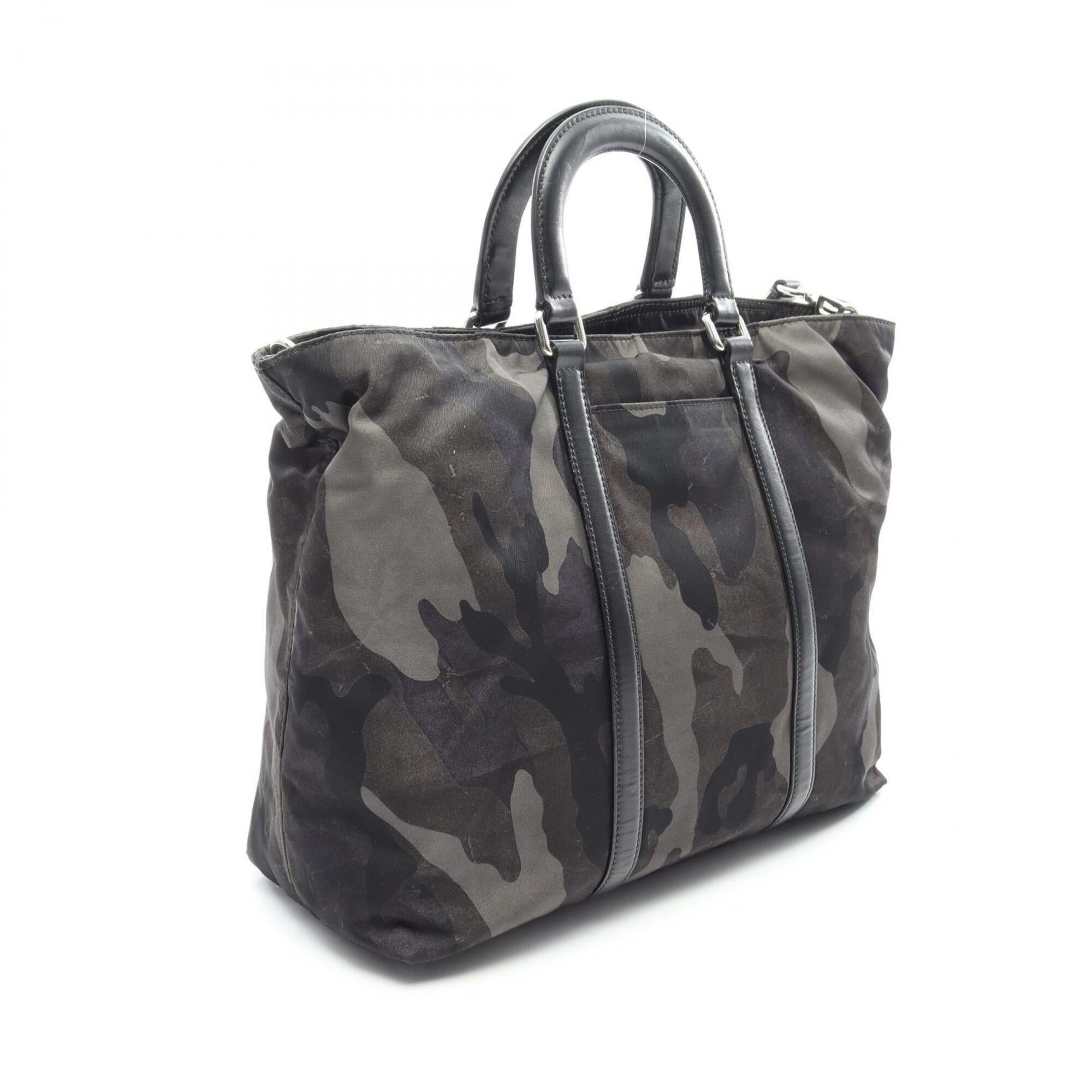 Prada Khaki Multi-Color Nylon Leather Handbag (Pre-Owned)
