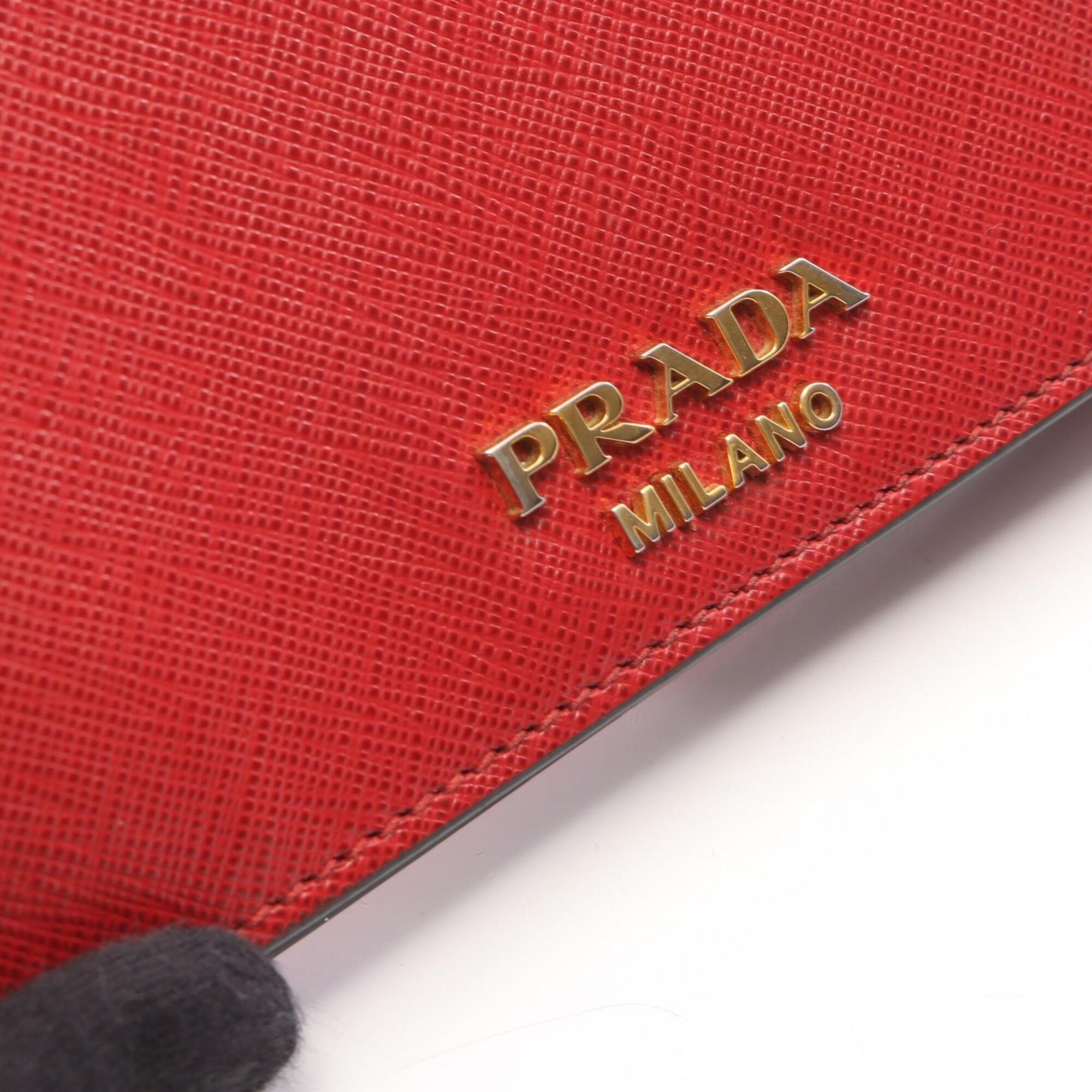 Prada Red Color Leather Handbag Shoulder Bag (Pre-Owned)
