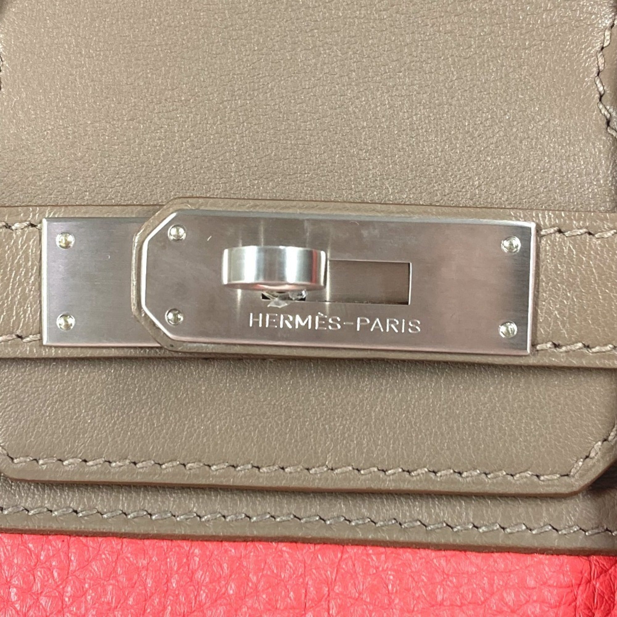 Hermes Birkin Argile Etoupe Gray Gray Pink Rose Jaipur Swift Leather Taurillon Clemence Leather Handbag Tote Bag (Pre-Owned)