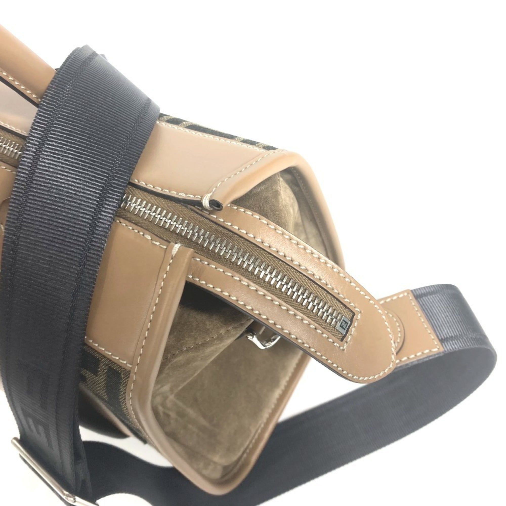 Fendi Zucca Beige Brown Canvas Leather Handbag Shoulder Bag (Pre-Owned)
