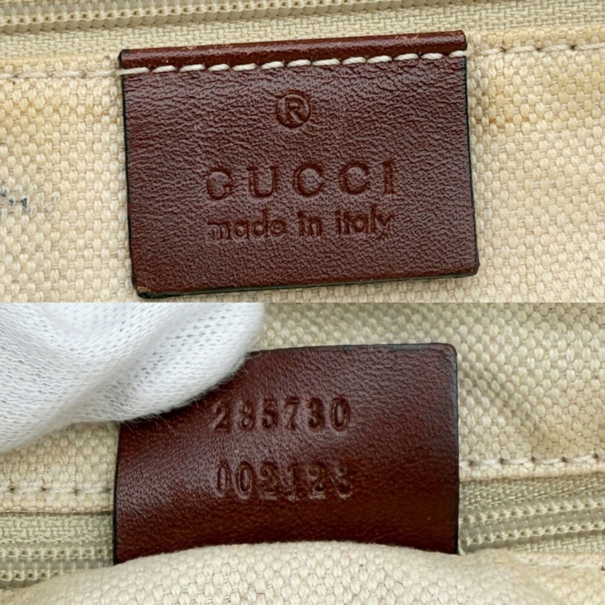 Gucci Beige Brown Canvas Leather Shoulder Bag (Pre-Owned)