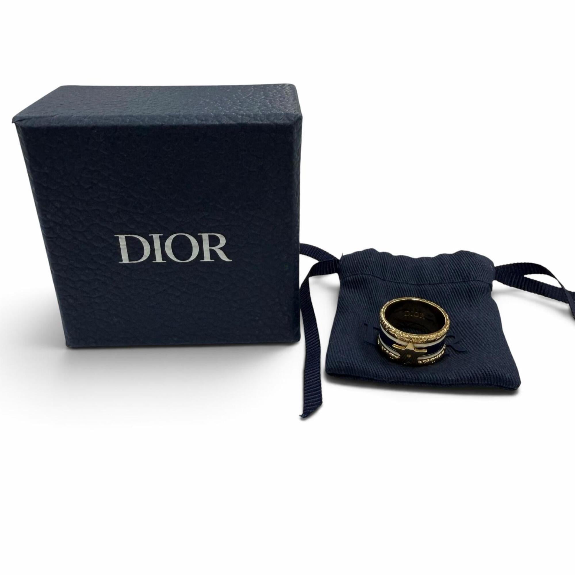 Christian Dior Gold Navy White Metal Band Ring (Pre-Owned)