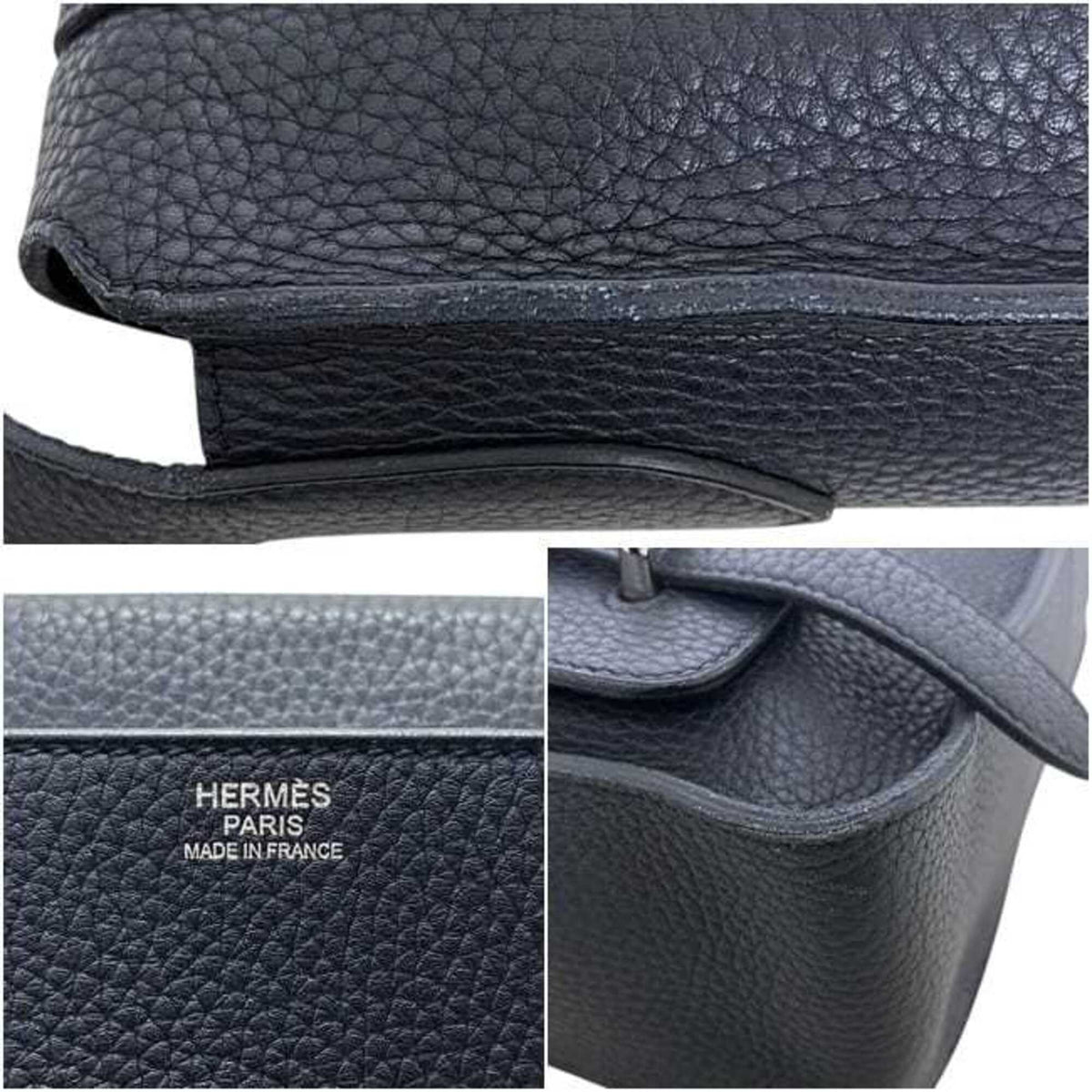 Hermes Black Dark Navy Navy Chevre Leather Leather Shoulder Bag (Pre-Owned)