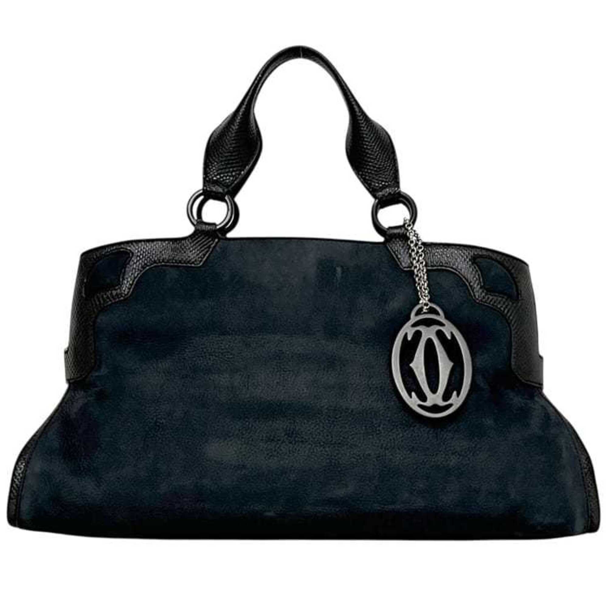 Cartier Black Leather Suede Handbag (Pre-Owned)