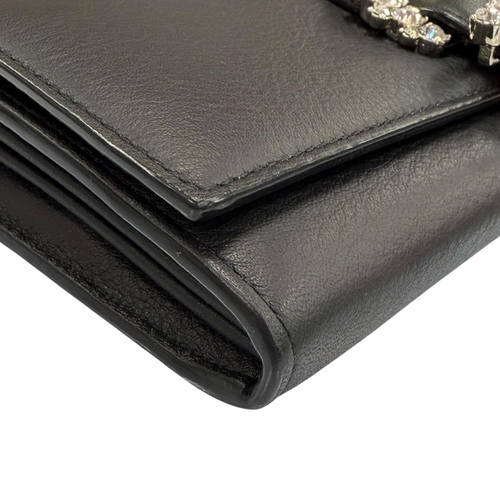 Jimmy Choo Black Leather Chain/Shoulder Wallet (Pre-Owned)