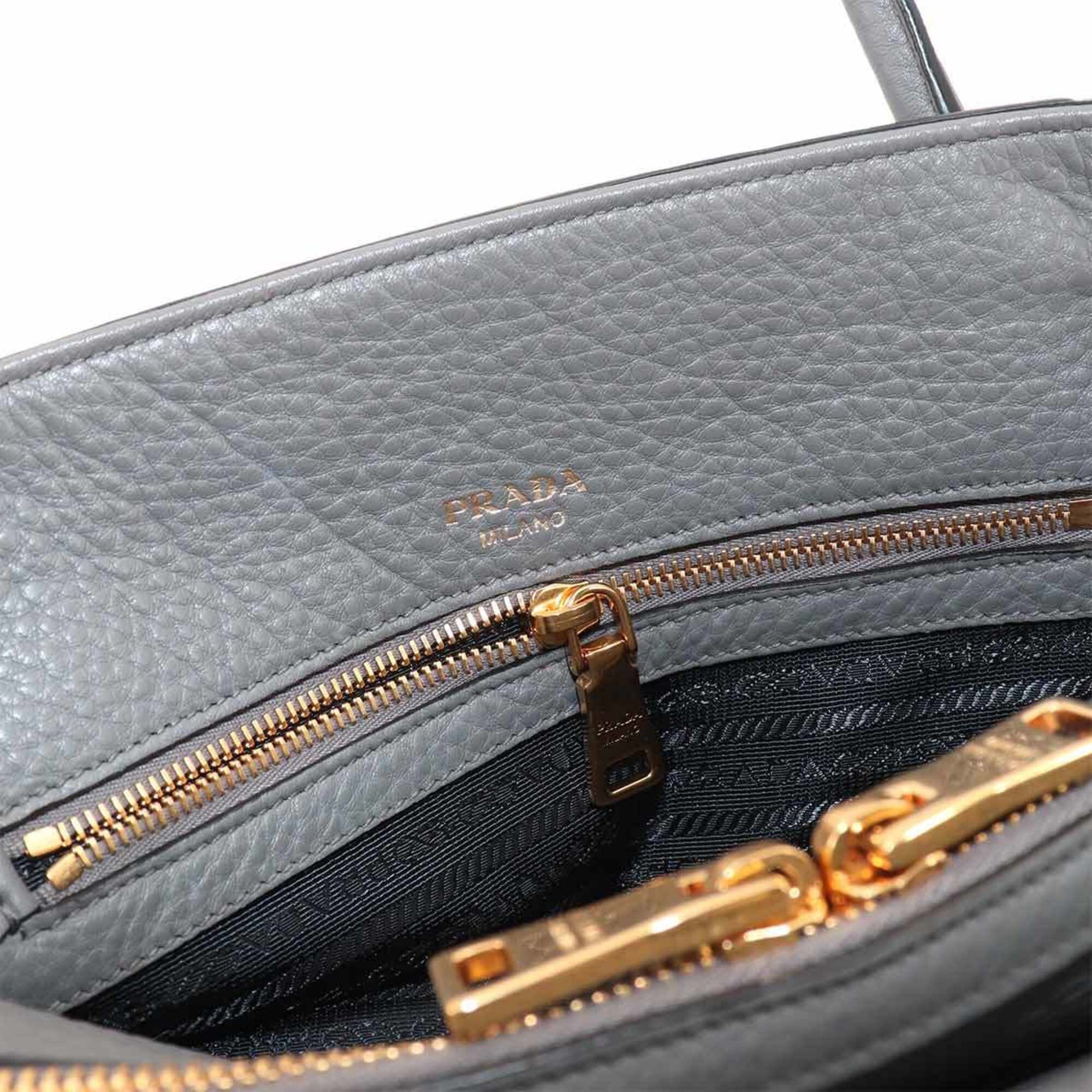 Prada Gray Leather Handbag Shoulder Bag (Pre-Owned)