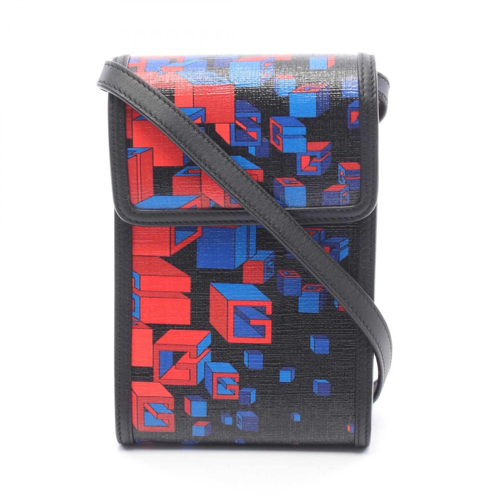 Gucci Black Blue Red Color Coated Canvas Leather Handbag Shoulder Bag (Pre-Owned)