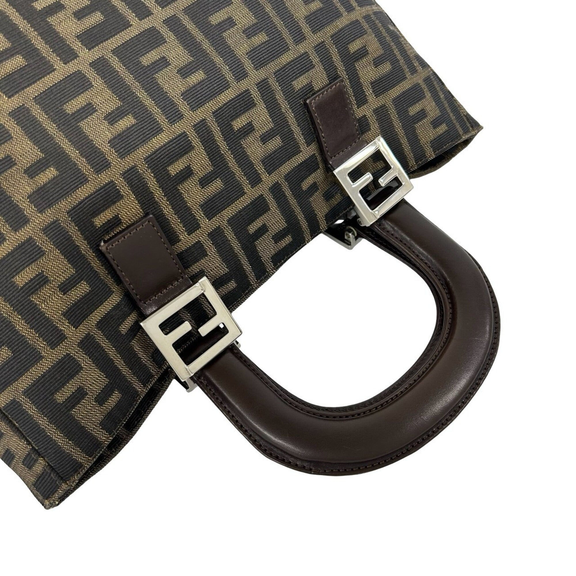 Fendi Black Brown Canvas Leather Handbag Tote Bag (Pre-Owned)