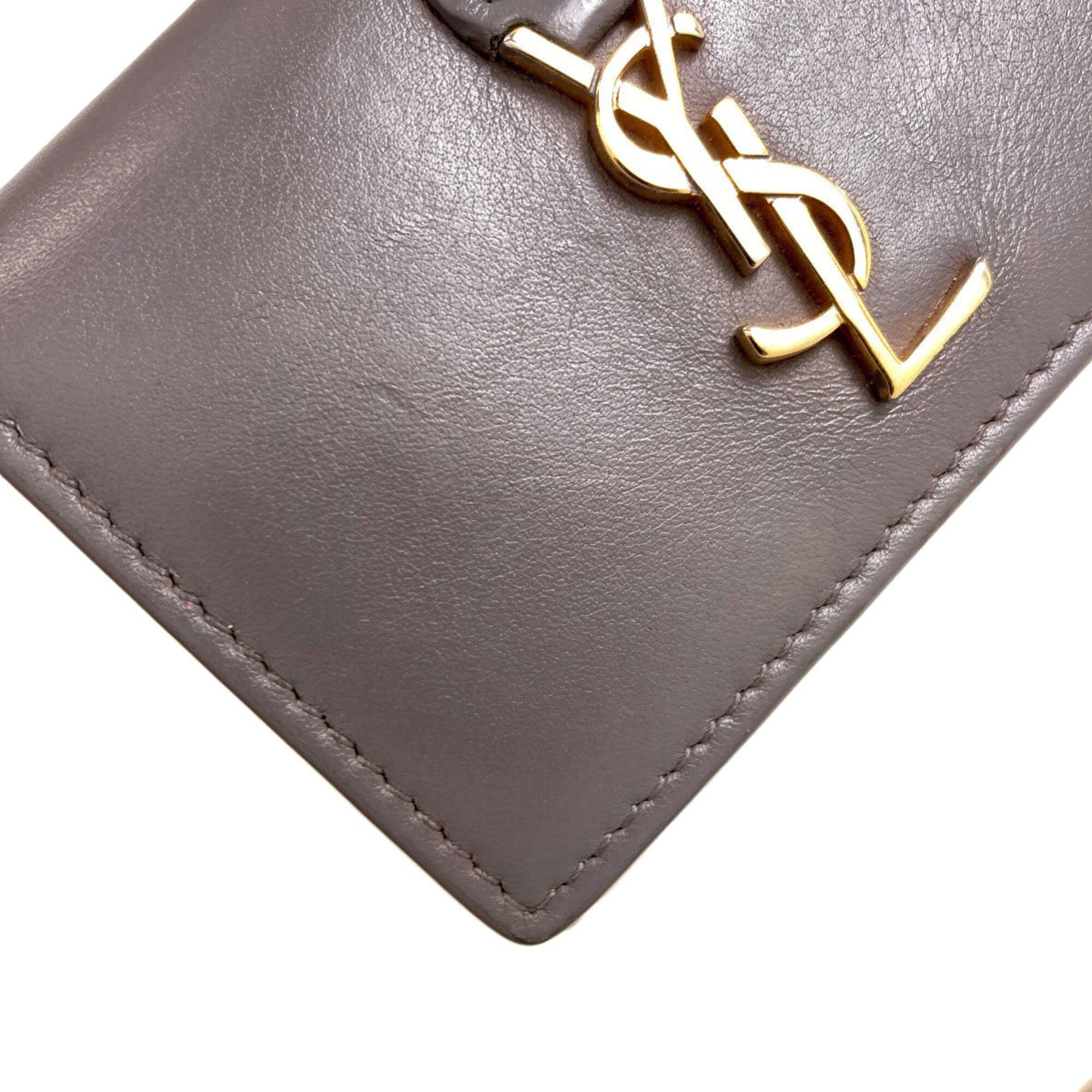 Yves Saint Laurent Gray Leather Wallet (Tri-Fold) (Pre-Owned)