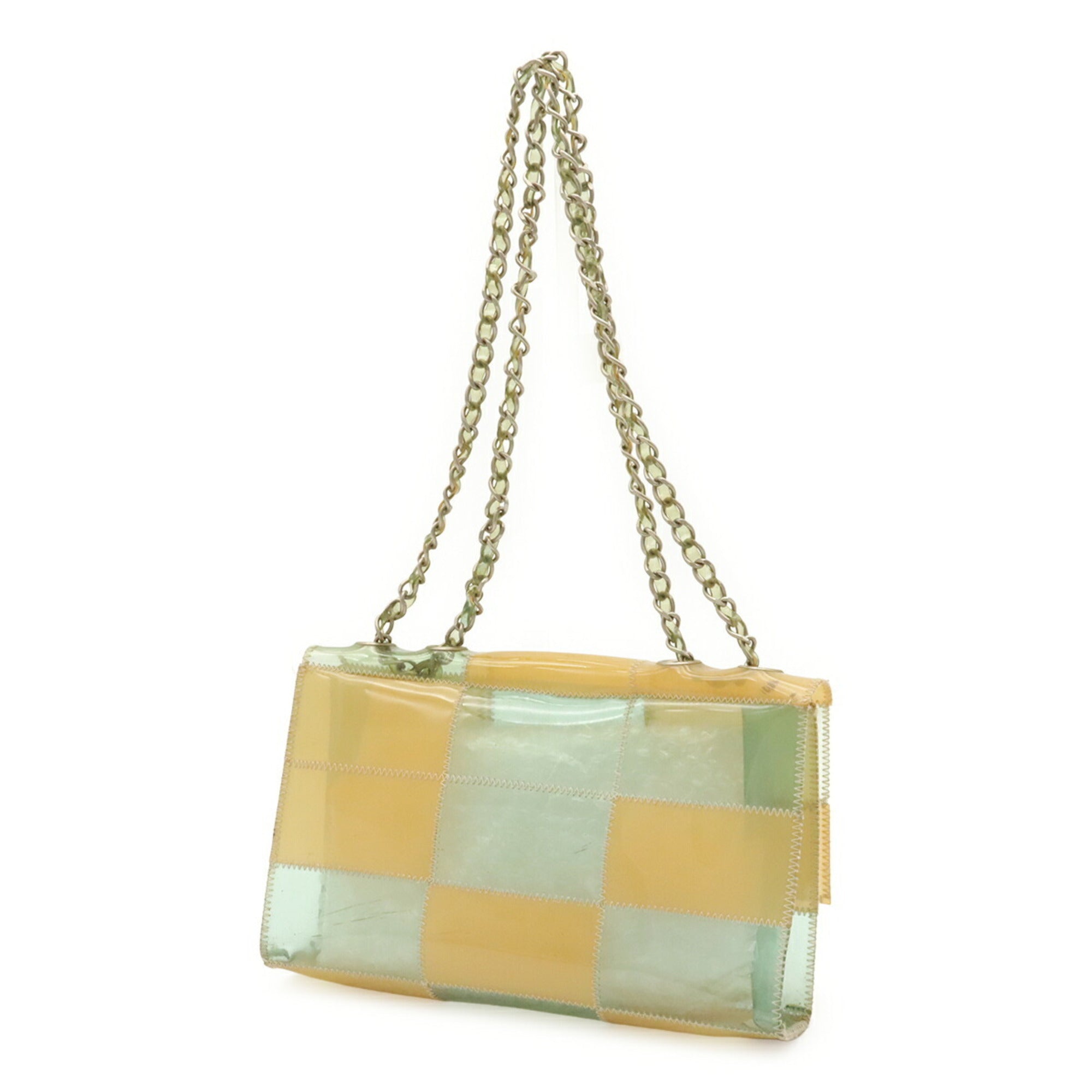 Chanel Chocolate Bar Beige Light Blue Vinyl Shoulder Bag (Pre-Owned)
