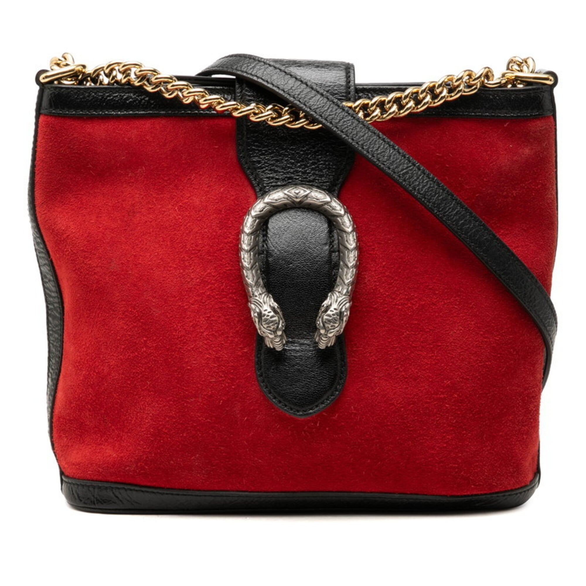 Gucci Black Red Color Suede Leather Shoulder Bag (Pre-Owned)