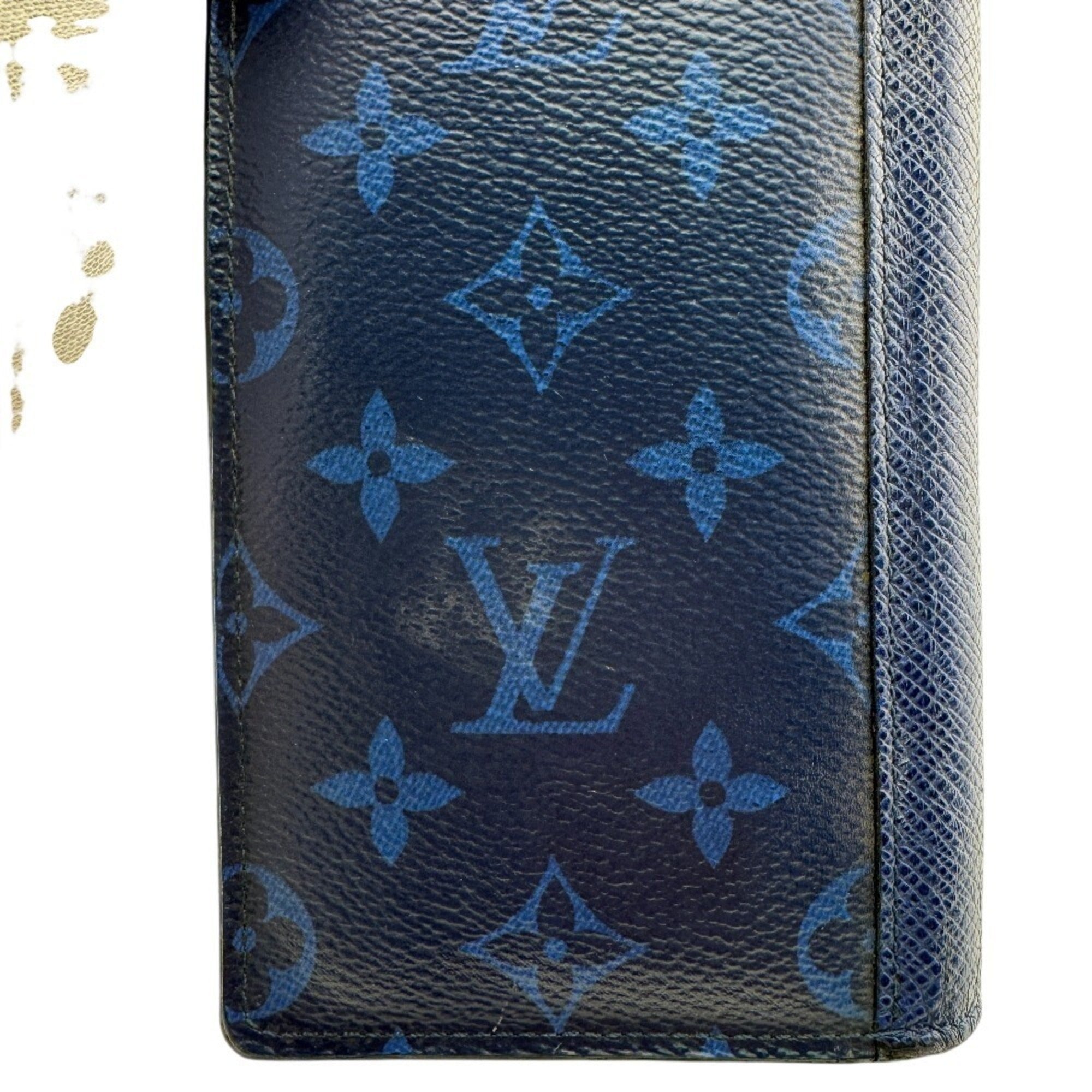 Louis Vuitton Blue Taigarama Leather Long Wallet (Bi-Fold) (Pre-Owned)