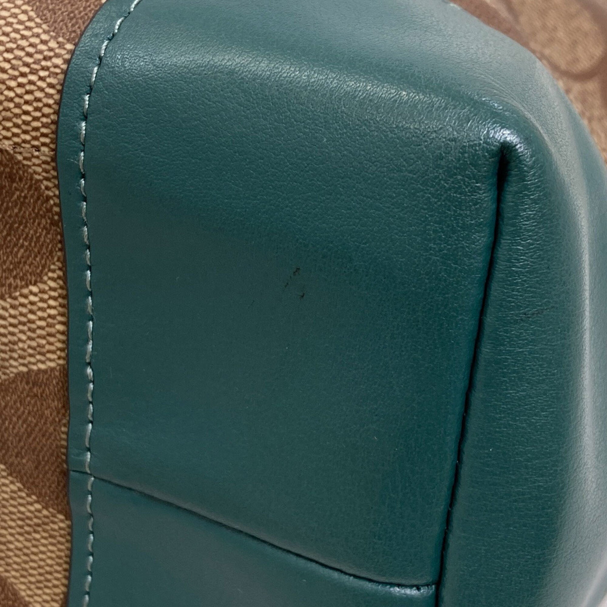 Coach Brown Green Leather Tote Bag (Pre-Owned)