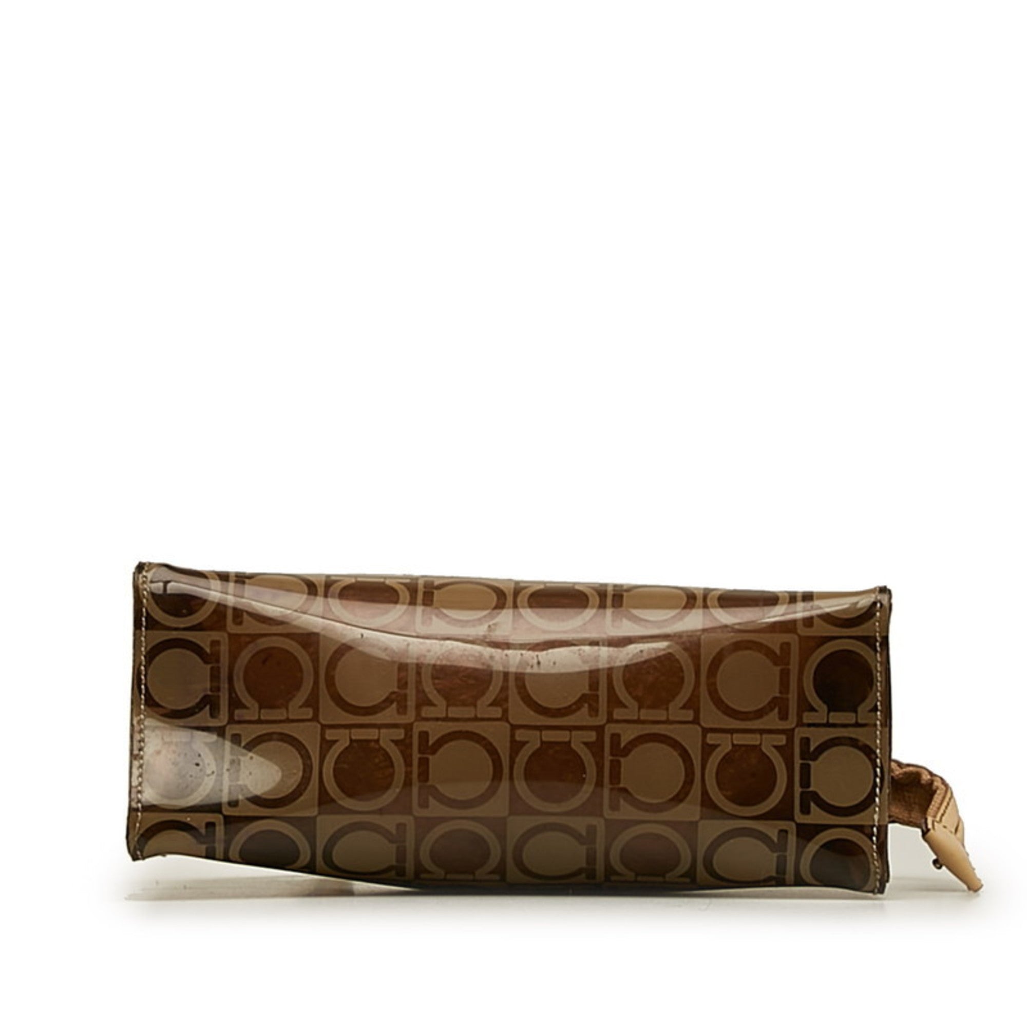 Salvatore Ferragamo Gancini Beige Brown Vinyl Pouch (Pre-Owned)