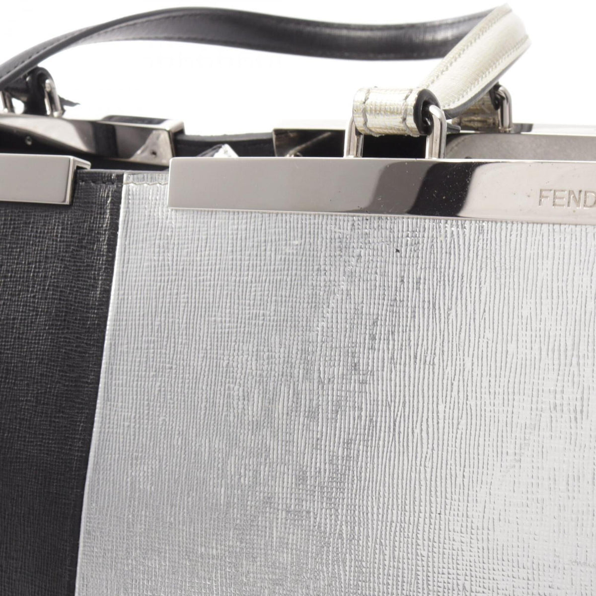 Fendi Black Silver Leather Handbag Tote Bag (Pre-Owned)