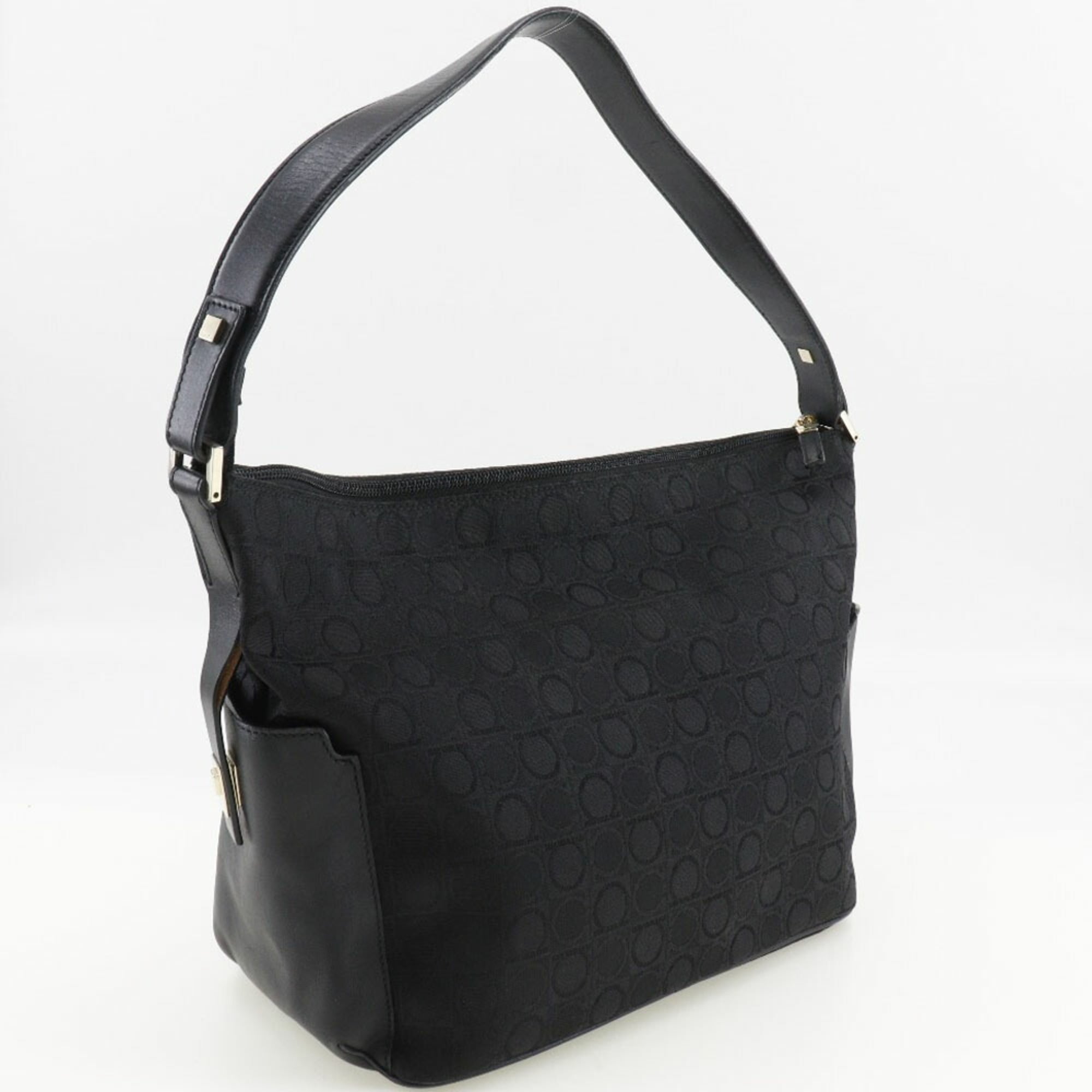 Salvatore Ferragamo Gancini Black Canvas Shoulder Bag (Pre-Owned)