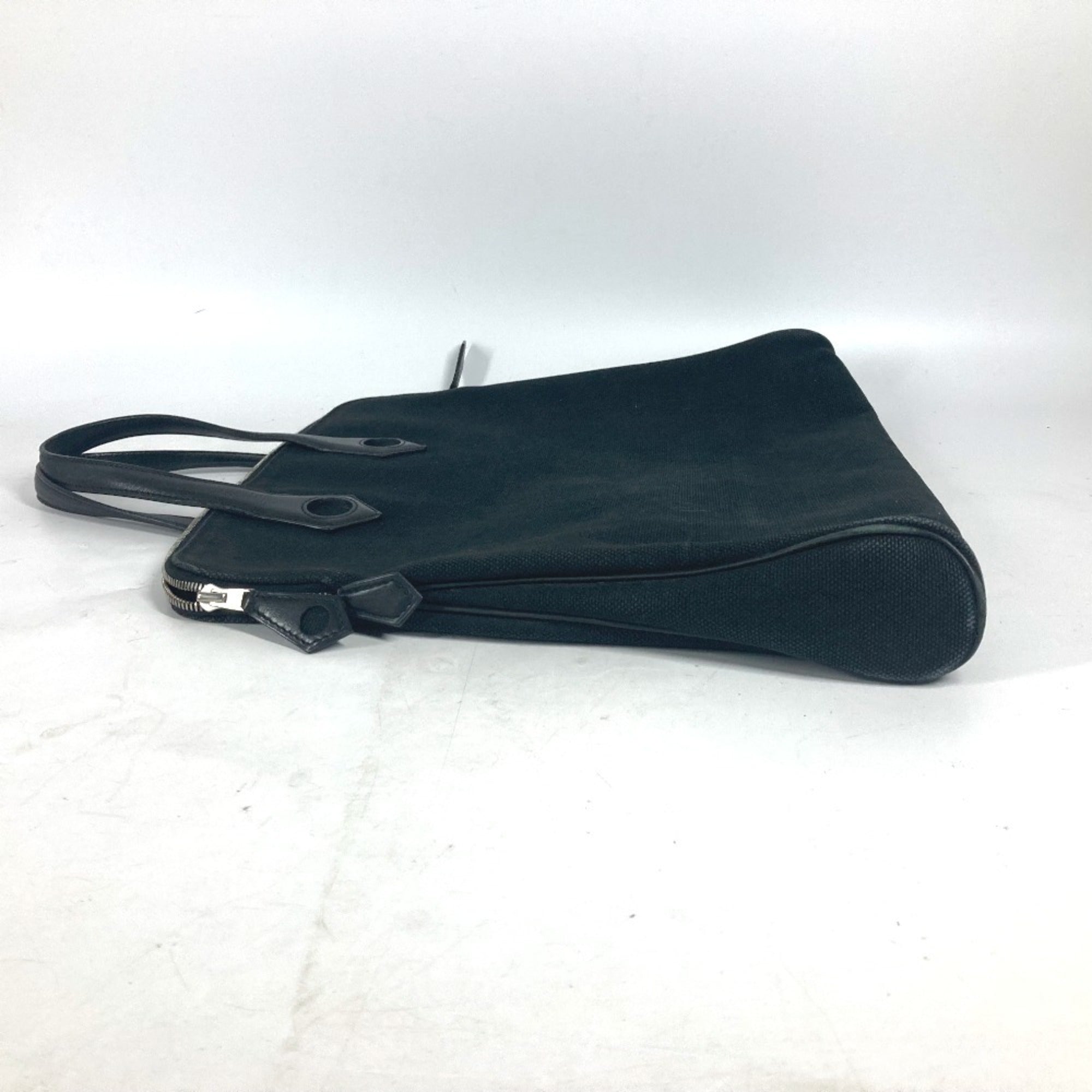 Hermes Black Leather Canvas Handbag Tote Bag (Pre-Owned)