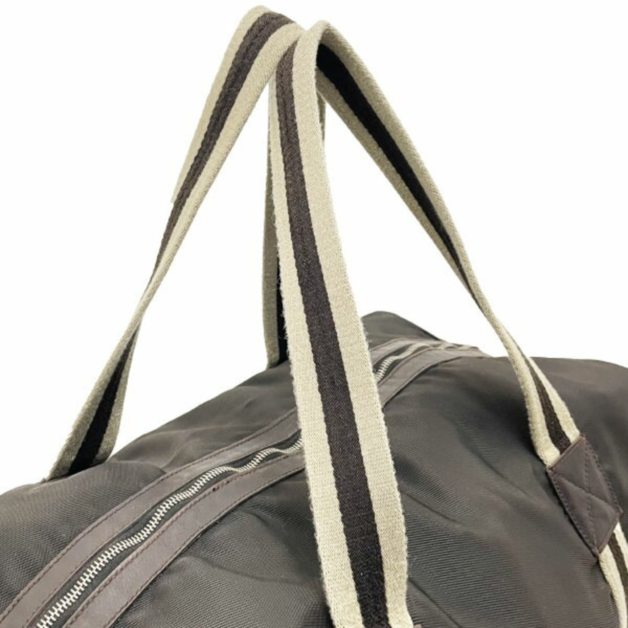 Gucci Beige Dark Brown Nylon Leather Boston Bag (Pre-Owned)