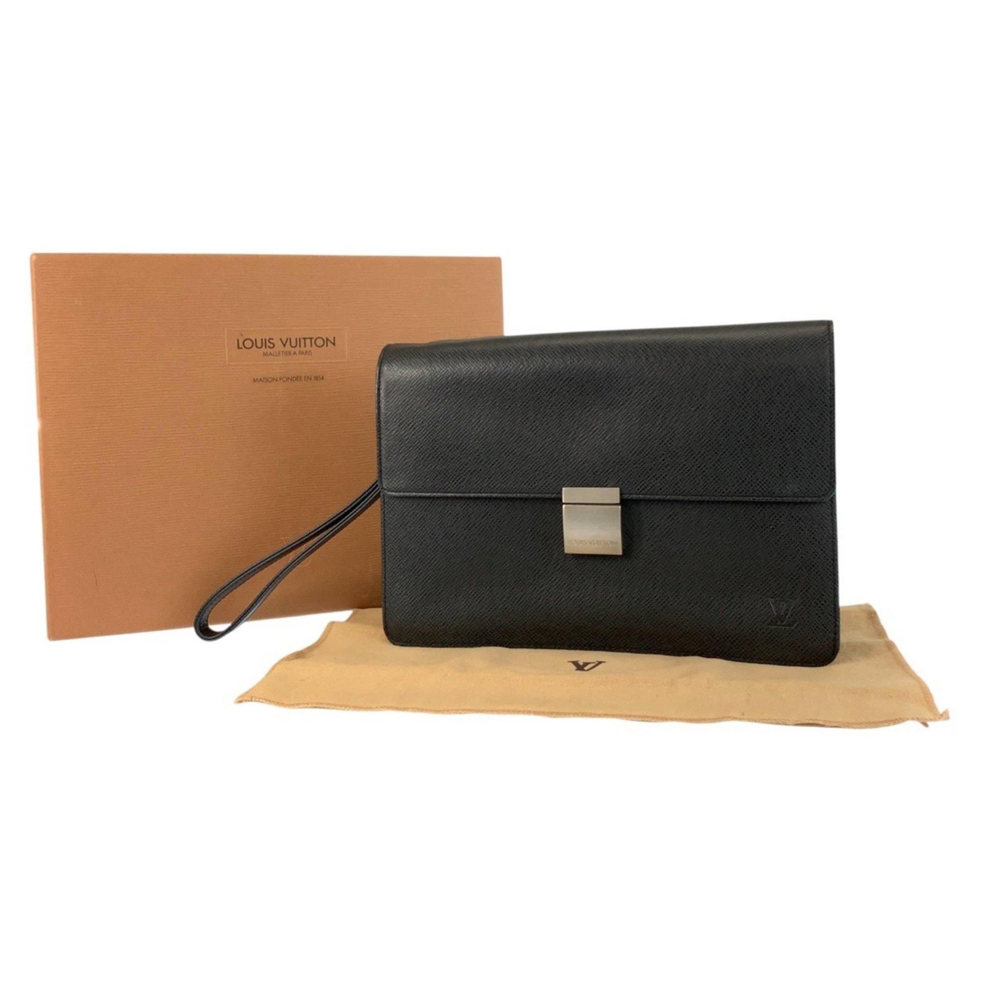 Louis Vuitton Black Leather Clutch Bag (Pre-Owned)