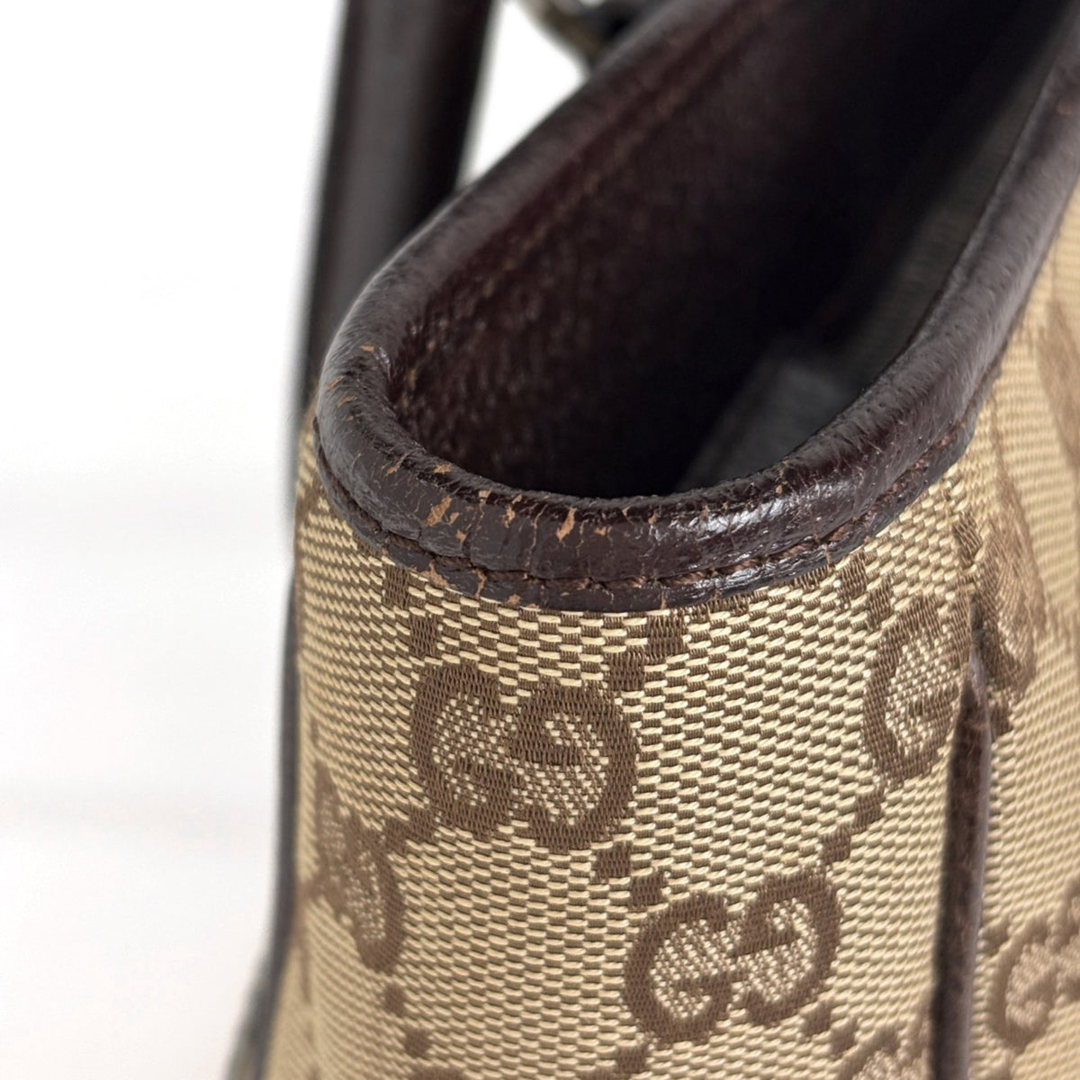 Gucci Gg Canvas Beige Brown Gg Canvas Leather Tote Bag (Pre-Owned)
