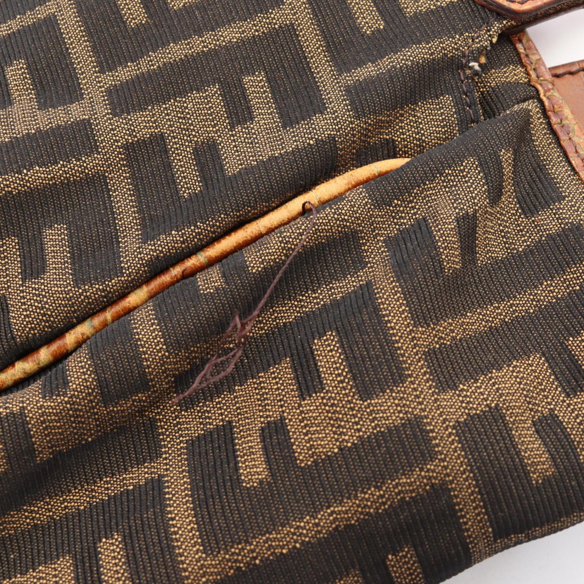 Fendi Brown Leather Nylon Canvas Handbag Tote Bag (Pre-Owned)