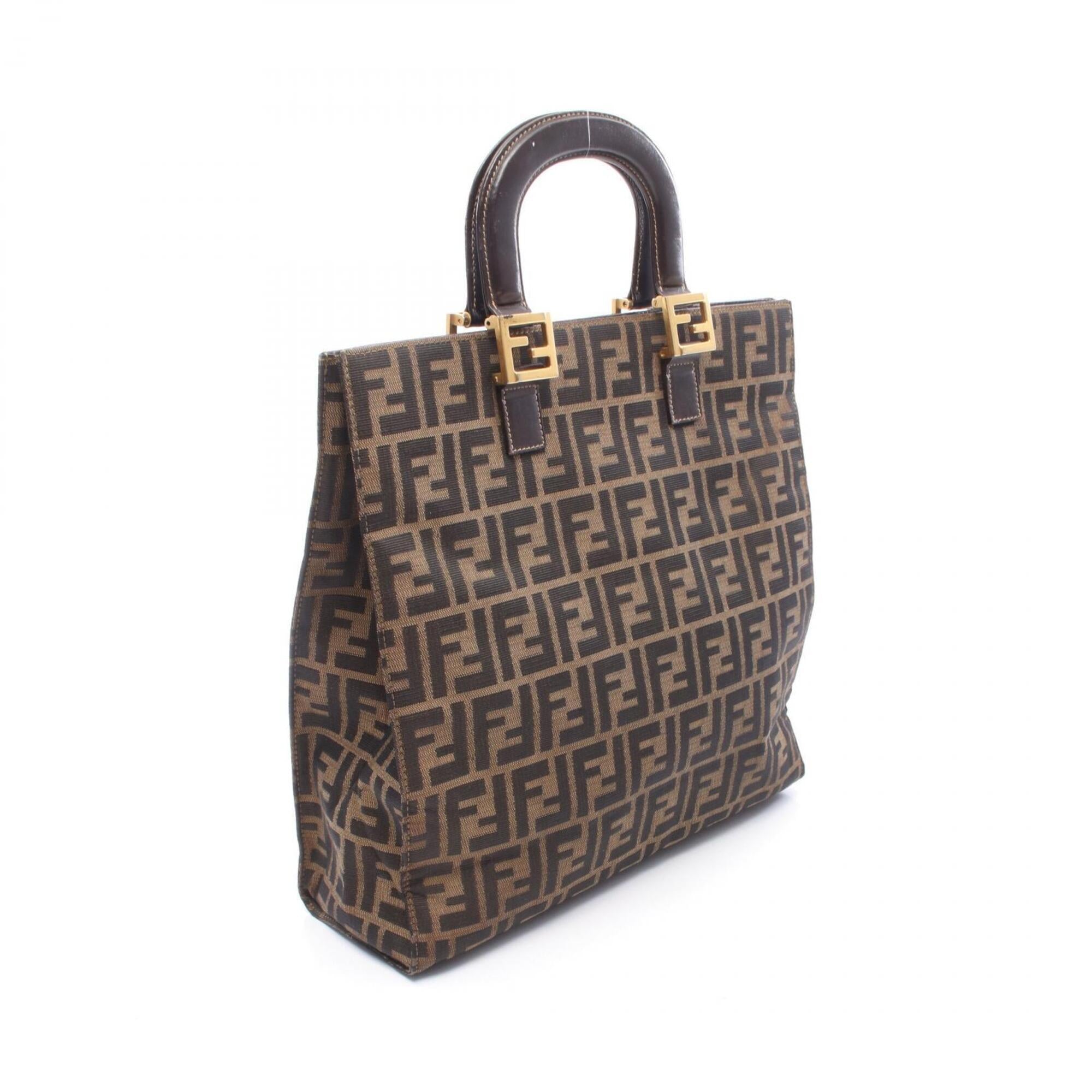 Fendi Brown Canvas Leather Handbag Tote Bag (Pre-Owned)