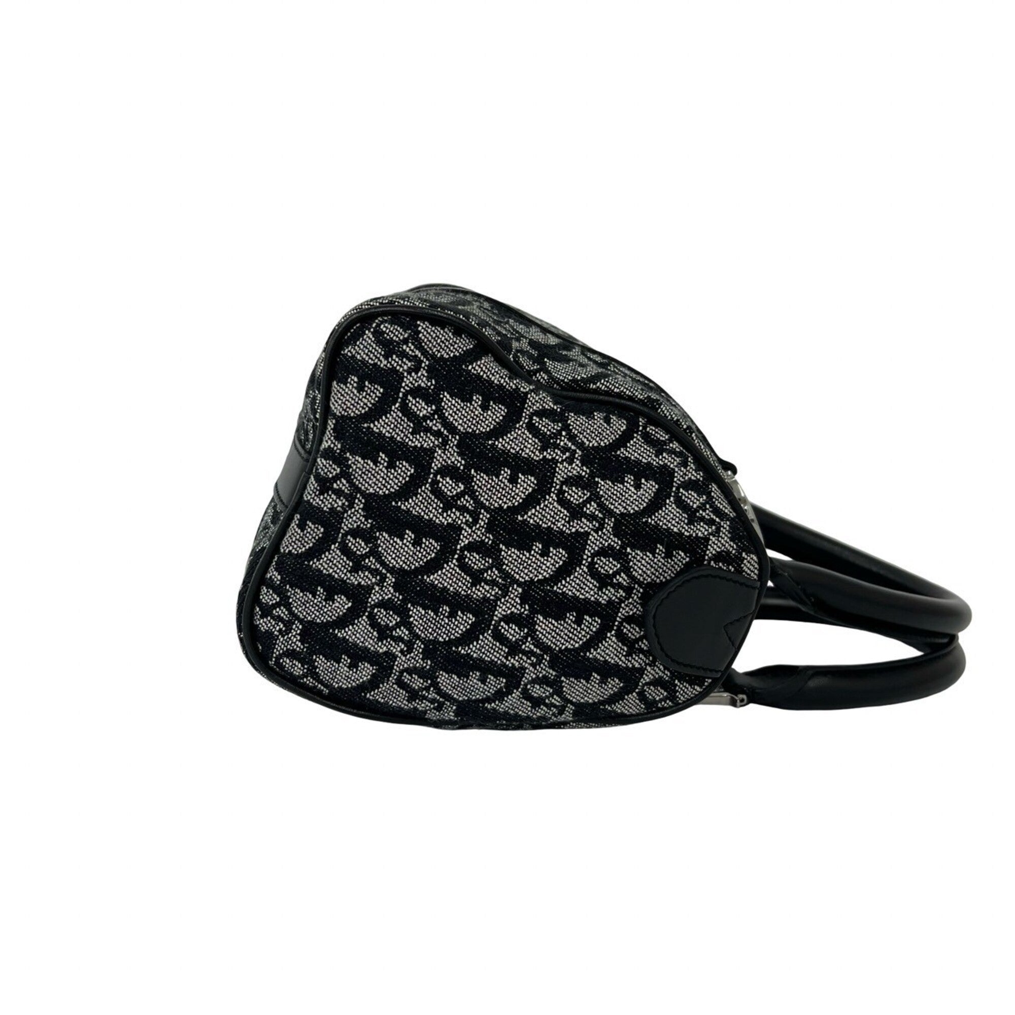 Christian Dior Black Canvas Leather Boston Bag Handbag (Pre-Owned)