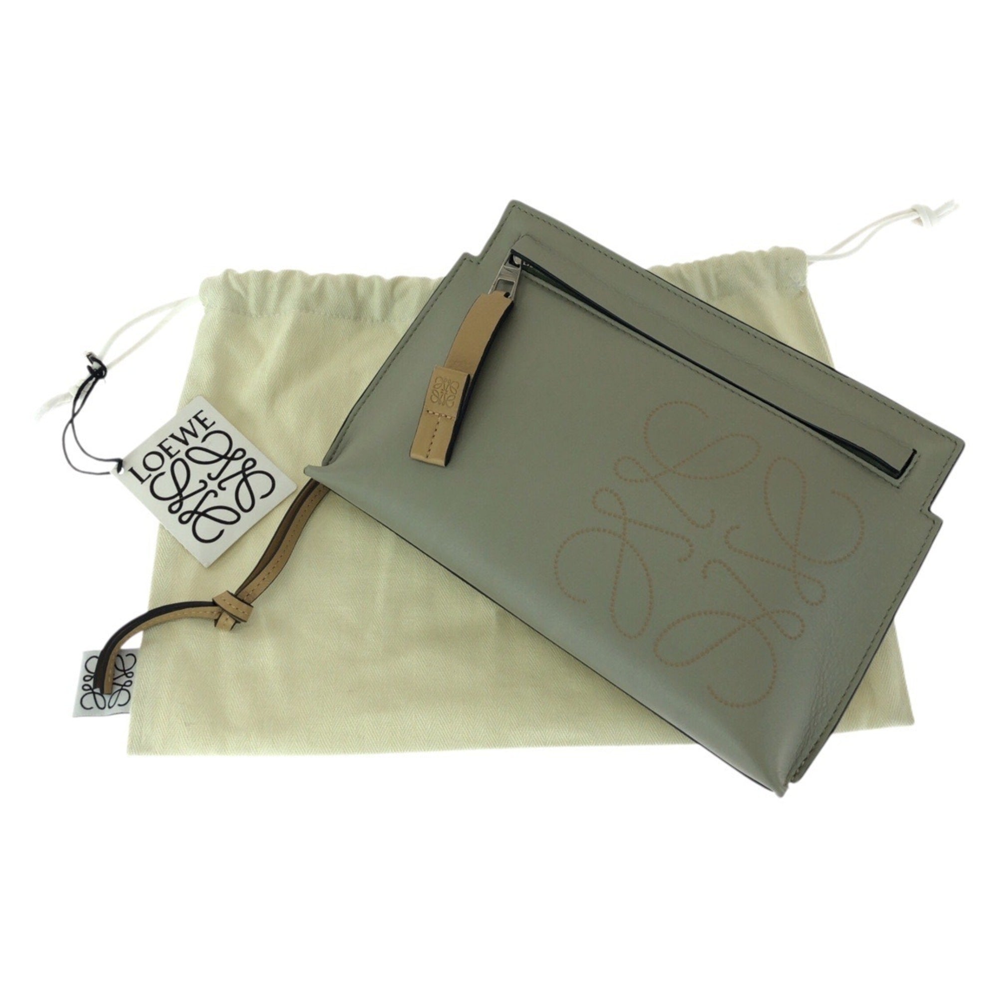 Loewe Beige Green Leather Clutch Bag Pouch (Pre-Owned)