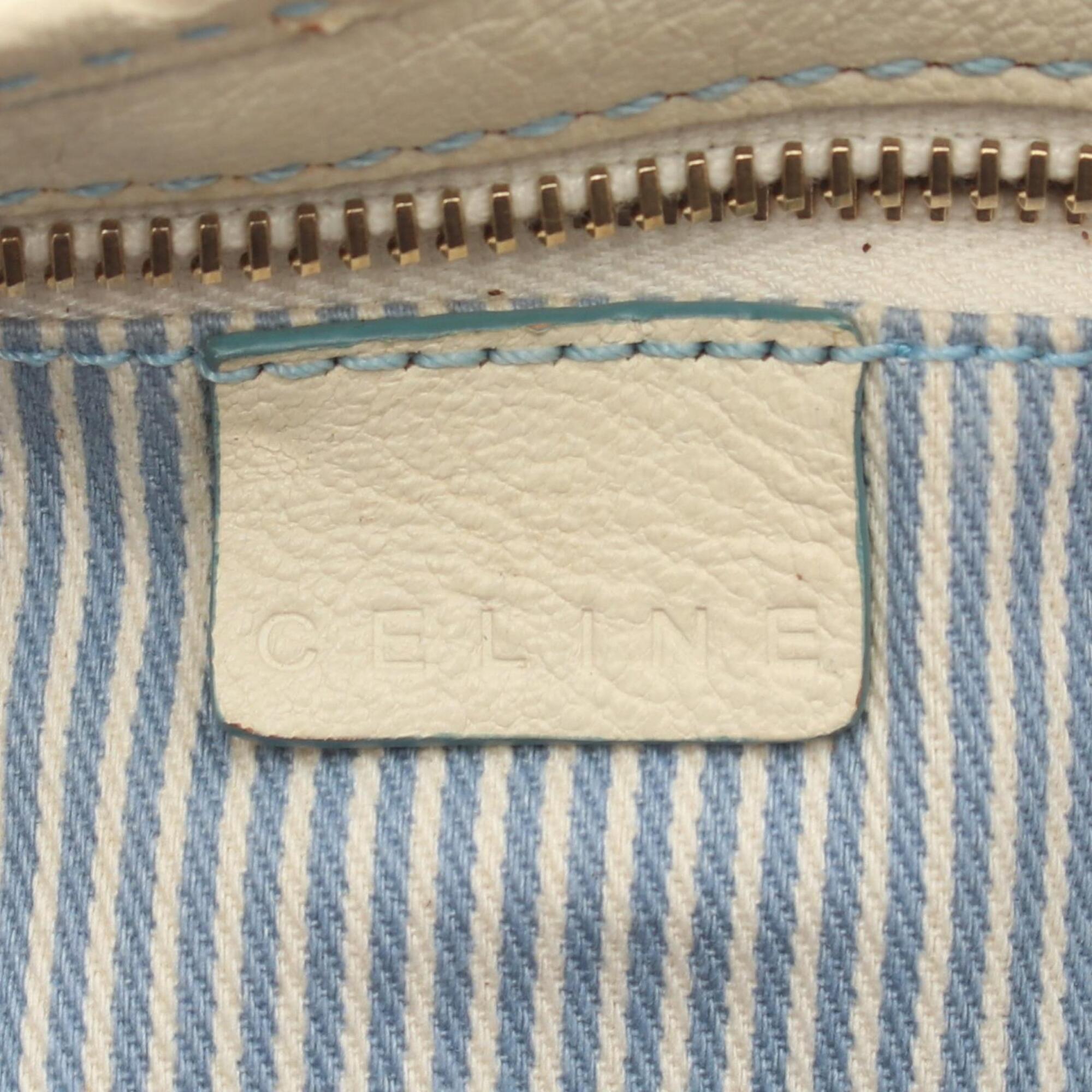 Celine Blue White Canvas Leather Handbag (Pre-Owned)