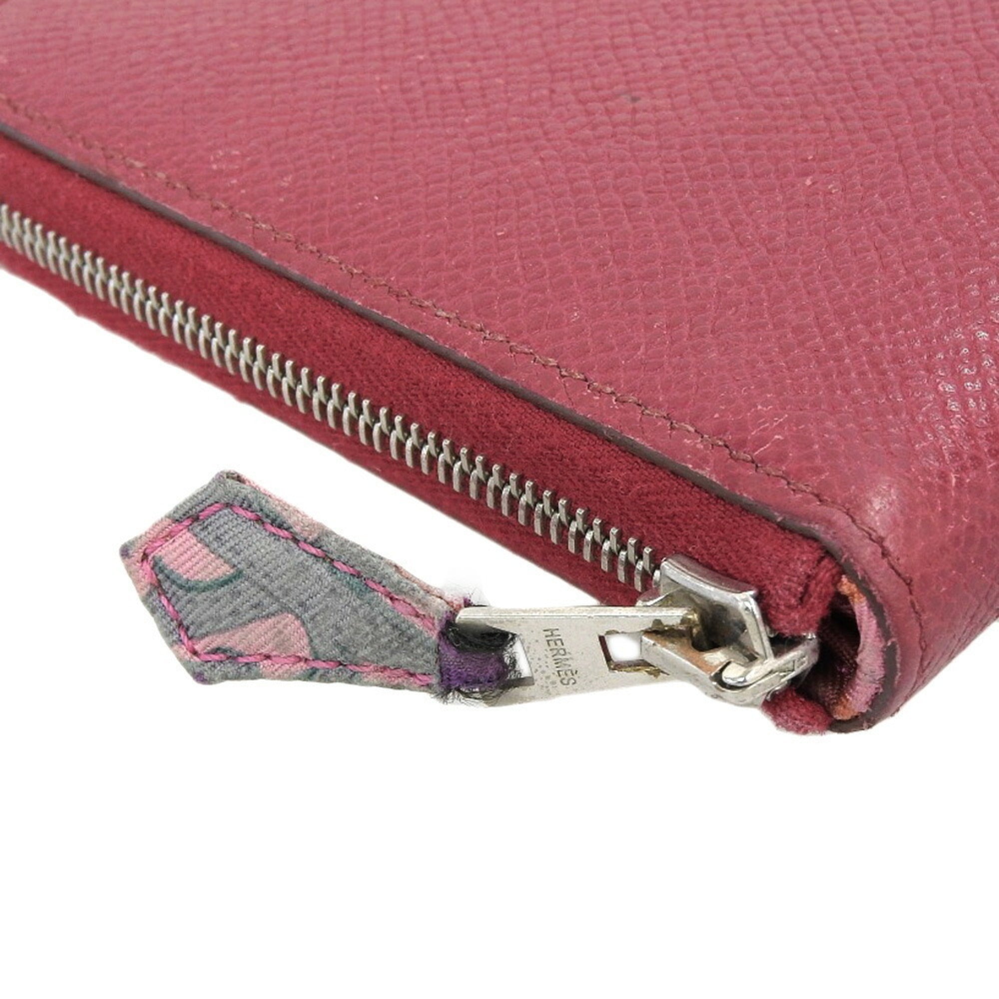 Hermes Silk'in Red Color Rouge H Courchevel Leather Long Wallet (Bi-Fold) (Pre-Owned)