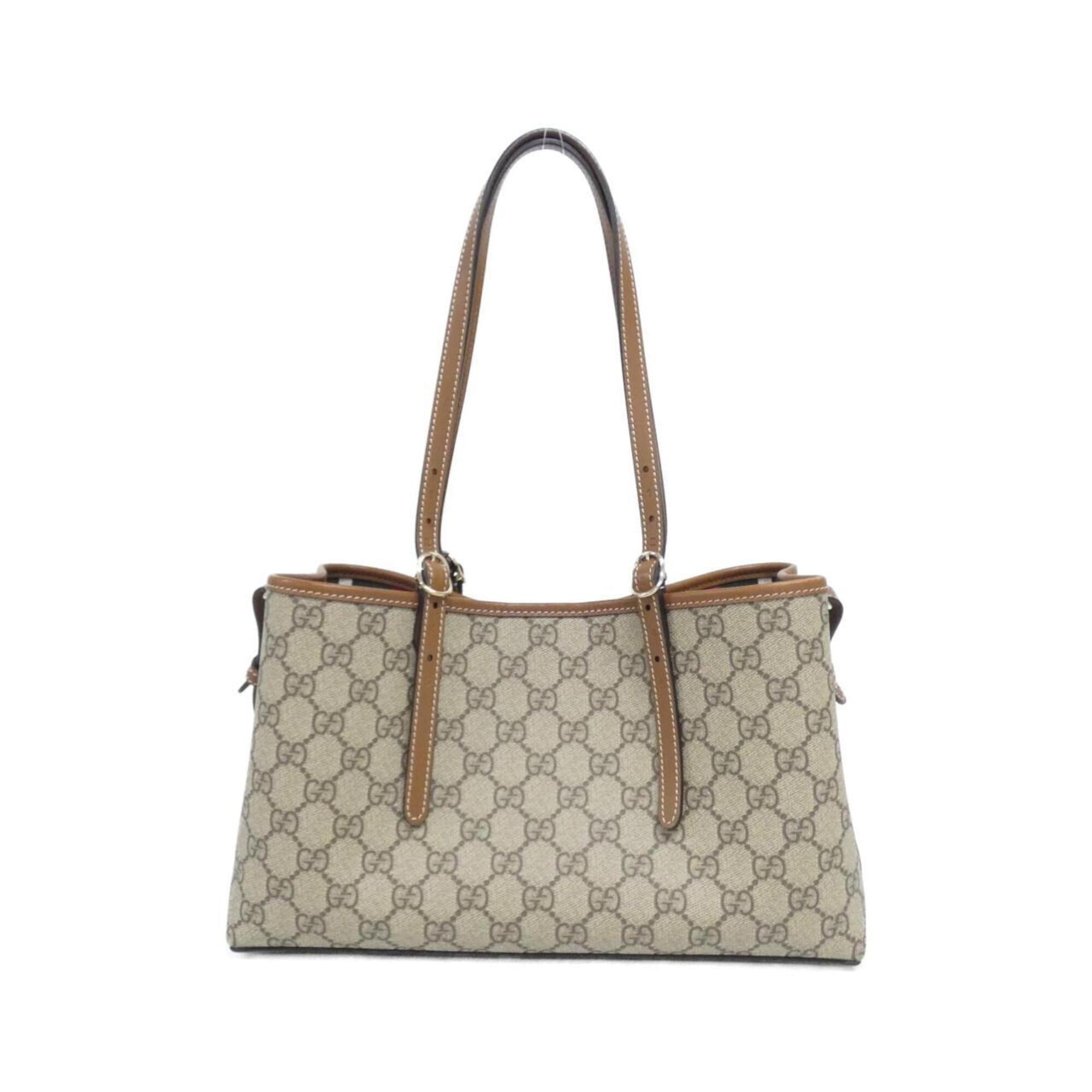 Gucci Beige Dark Brown Coated Canvas Leather Handbag (Pre-Owned)