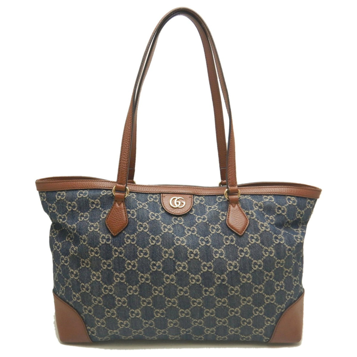 Gucci Ophidia Blue Brown Denim Leather Tote Bag (Pre-Owned)