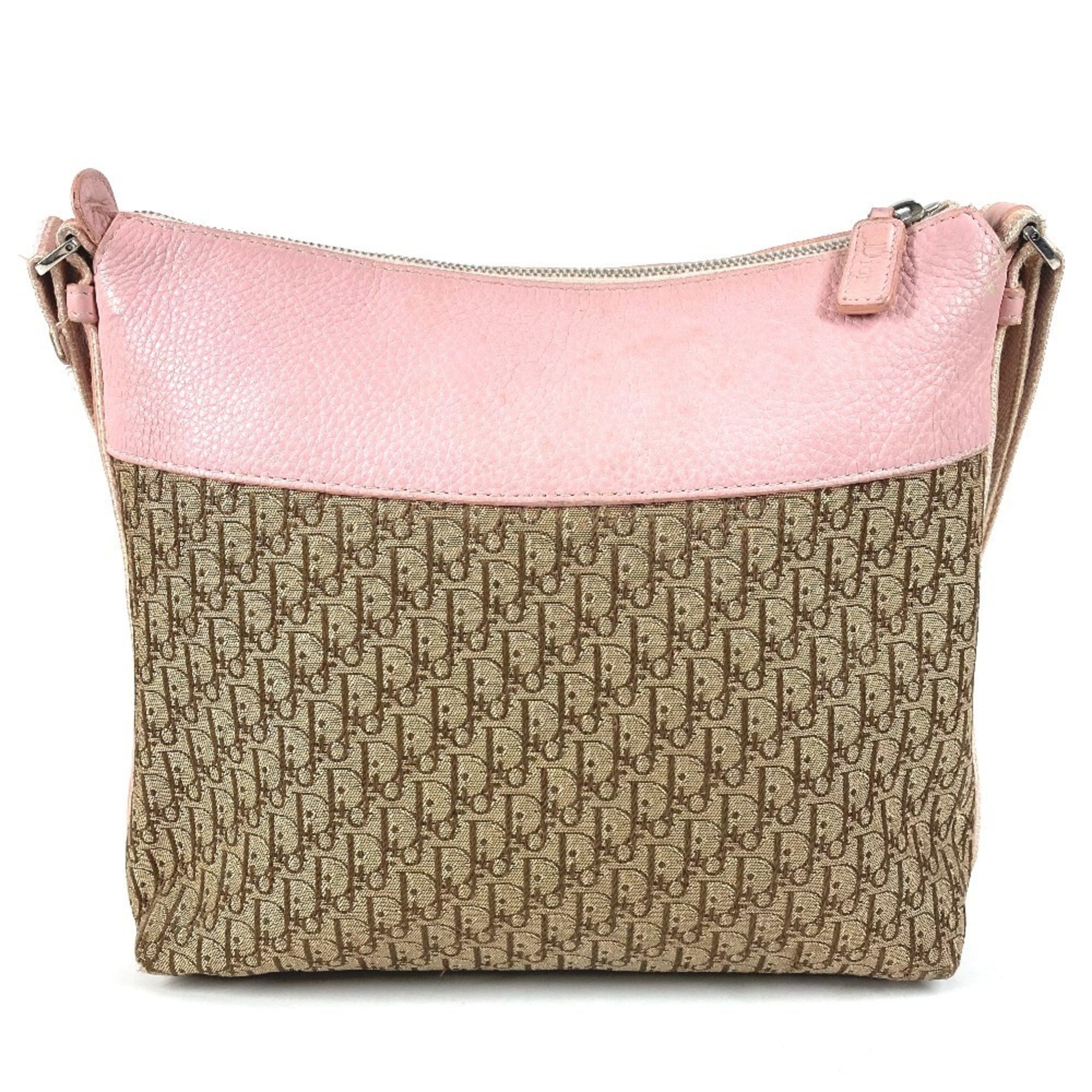 Christian Dior Trotter Beige Pink Leather Canvas Shoulder Bag (Pre-Owned)