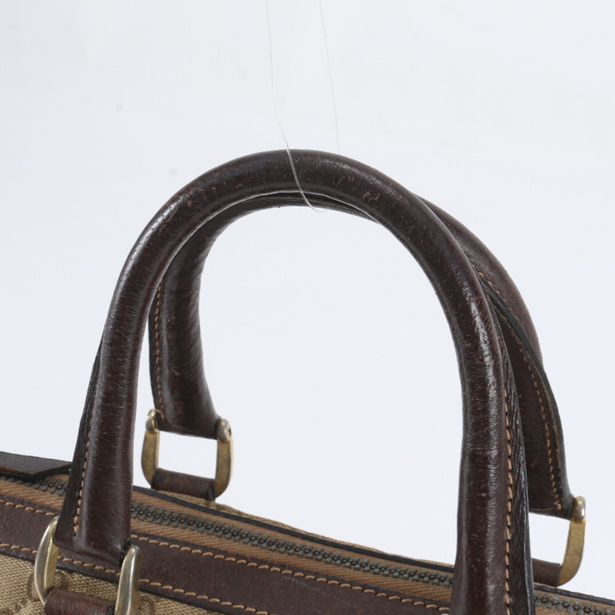 Gucci Brown Leather Canvas Handbag Shoulder Bag Tote Bag (Pre-Owned)