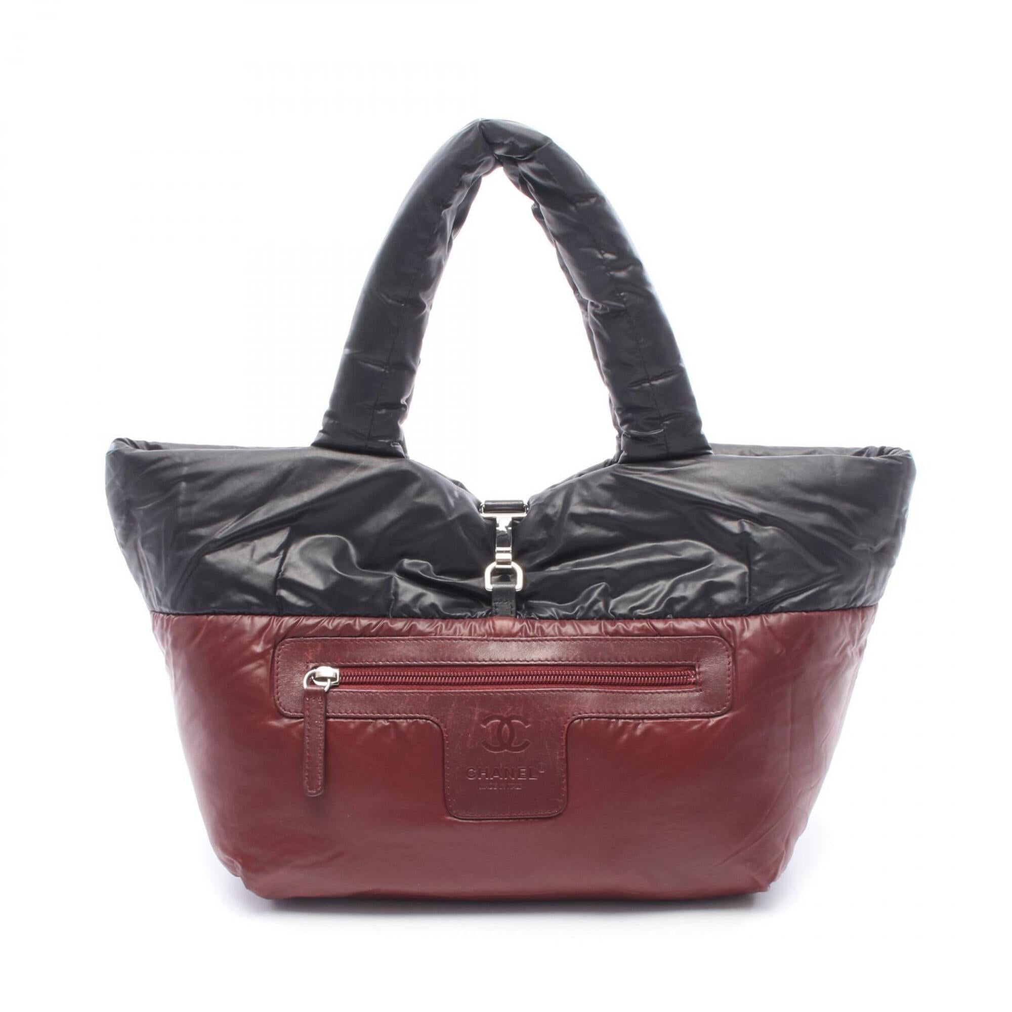 Chanel Black Bordeaux Nylon Leather Handbag Tote Bag (Pre-Owned)