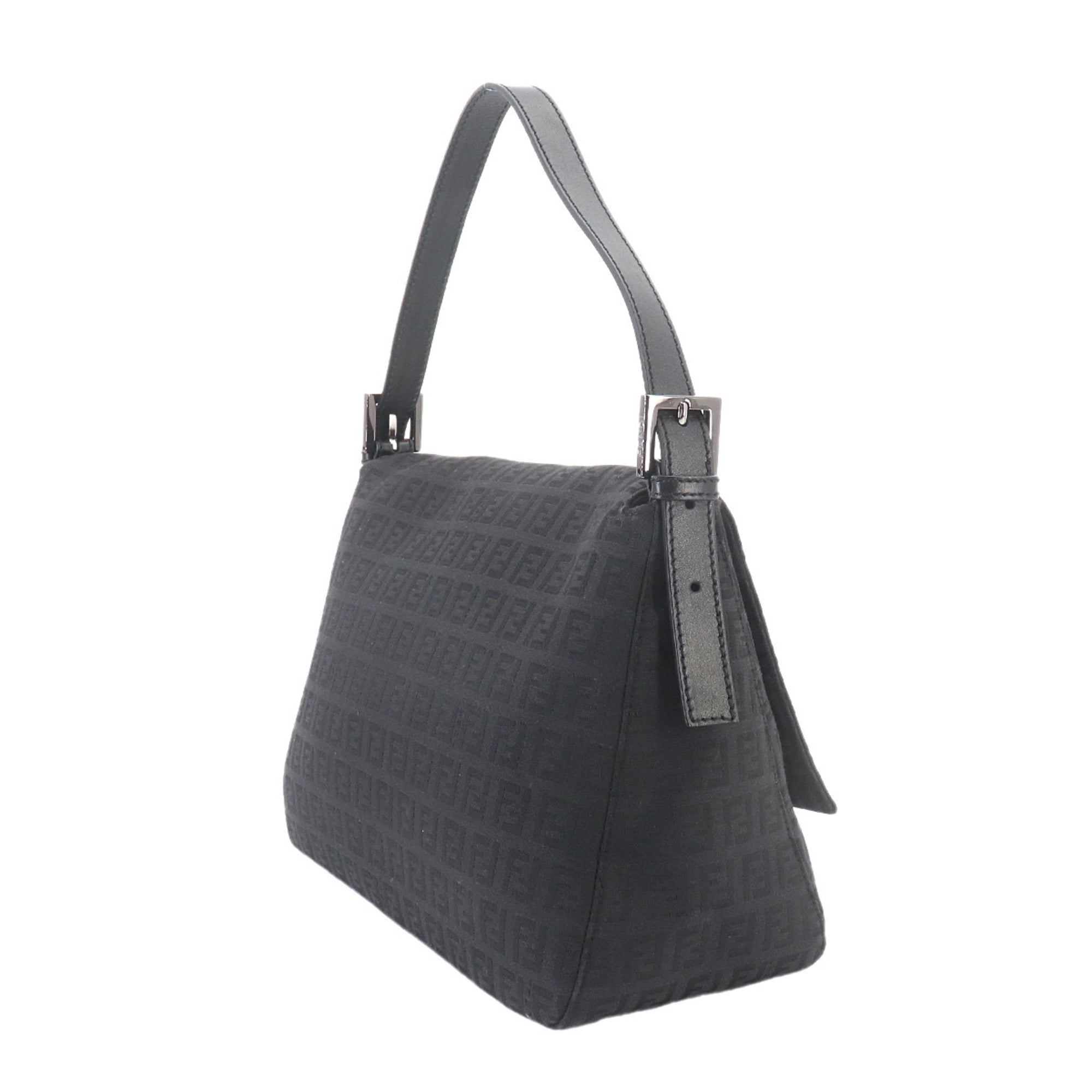 Fendi Black Canvas Leather Baguette Bag Handbag Shoulder Bag (Pre-Owned)