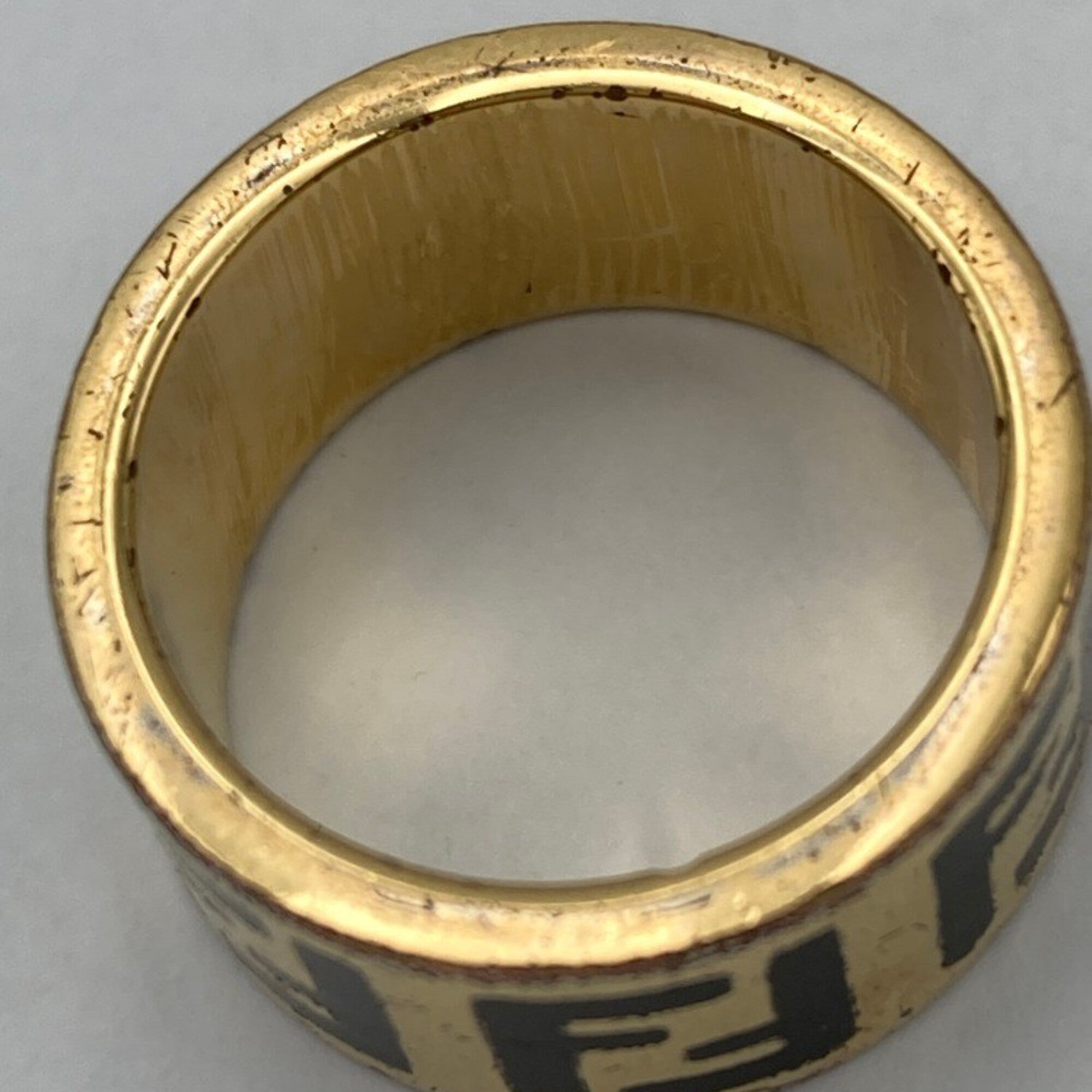 Fendi Gold Black Brass Band Ring (Pre-Owned)