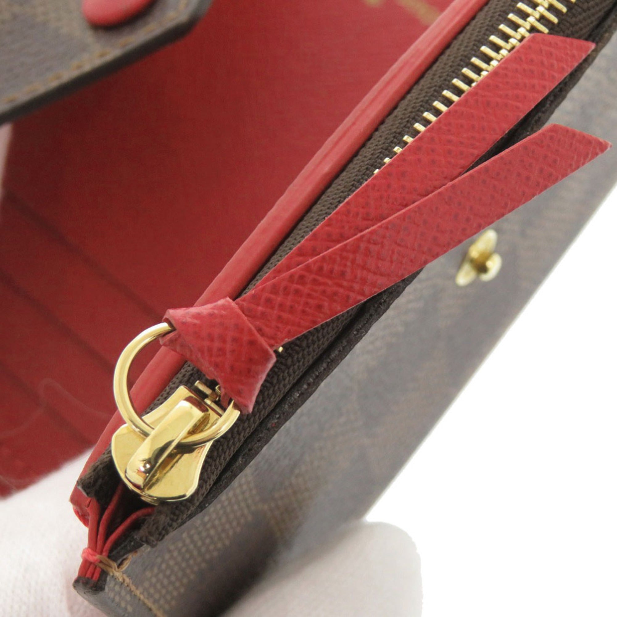 Louis Vuitton Brown Damier Canvas Red Color Damier Canvas Wallet (Tri-Fold) (Pre-Owned)
