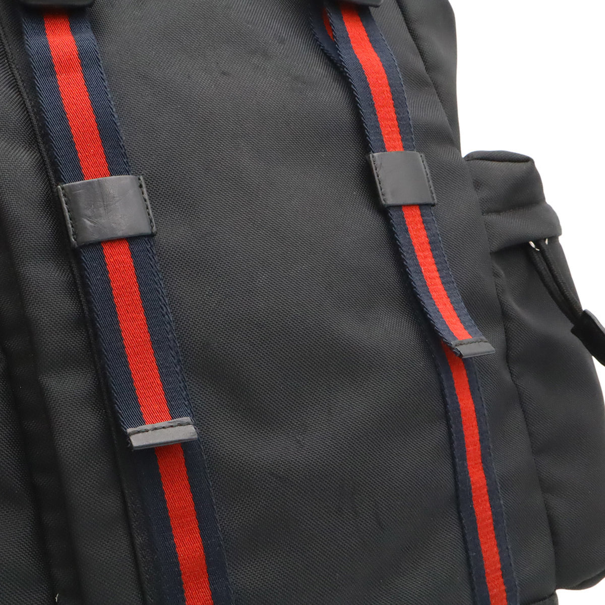 Gucci Black Green Navy Red Color Canvas Leather Backpack (Pre-Owned)