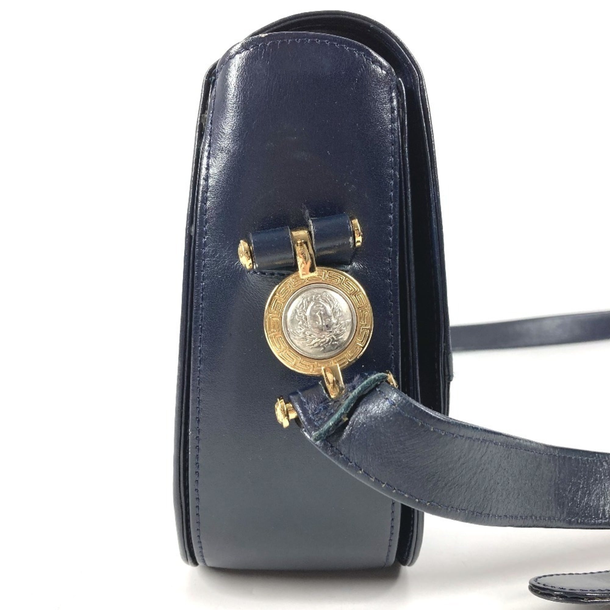 Versace Navy Leather Shoulder Bag (Pre-Owned)